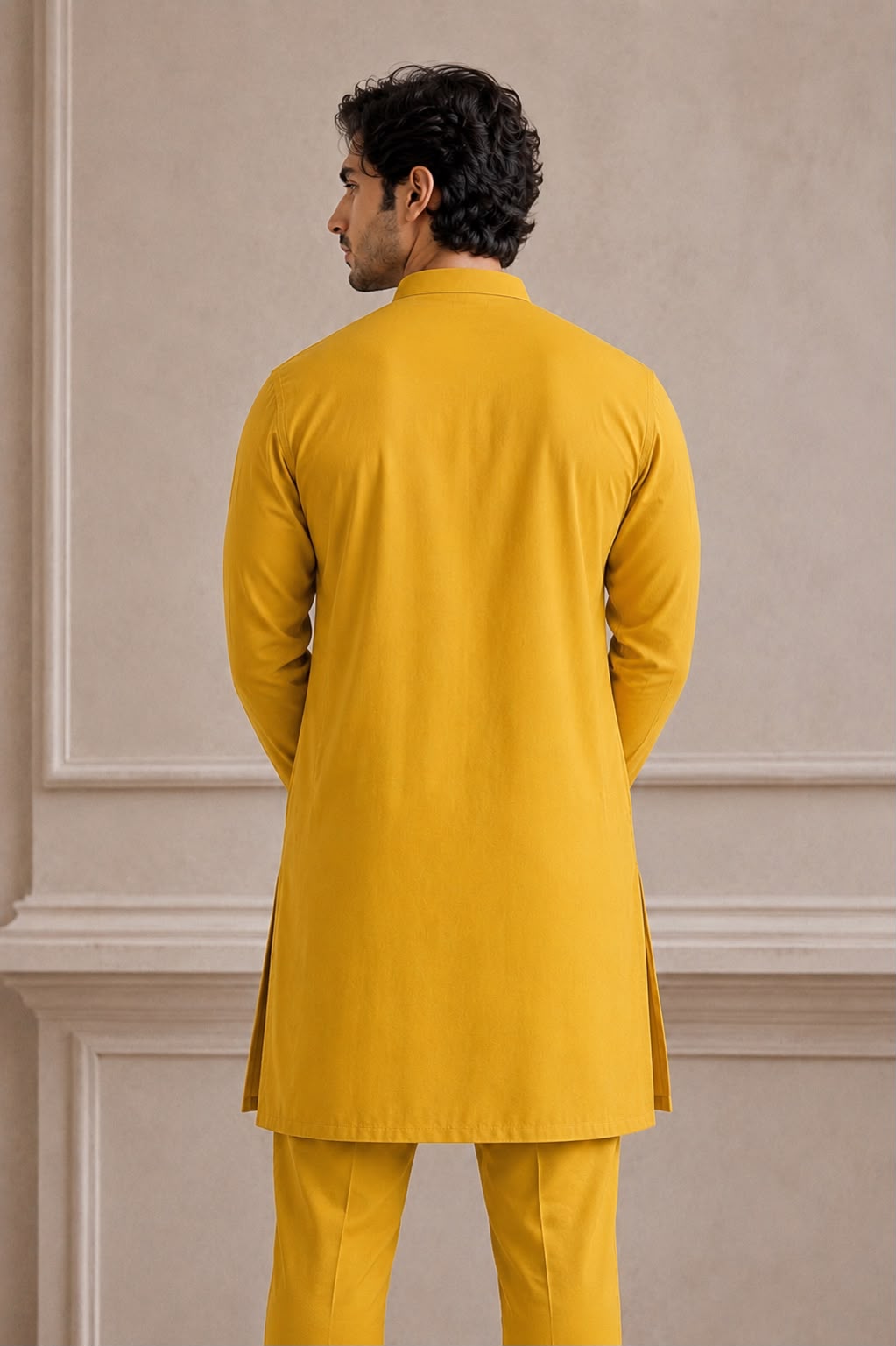 Mustard Paisley Embroidered V-Neck Short Kurta