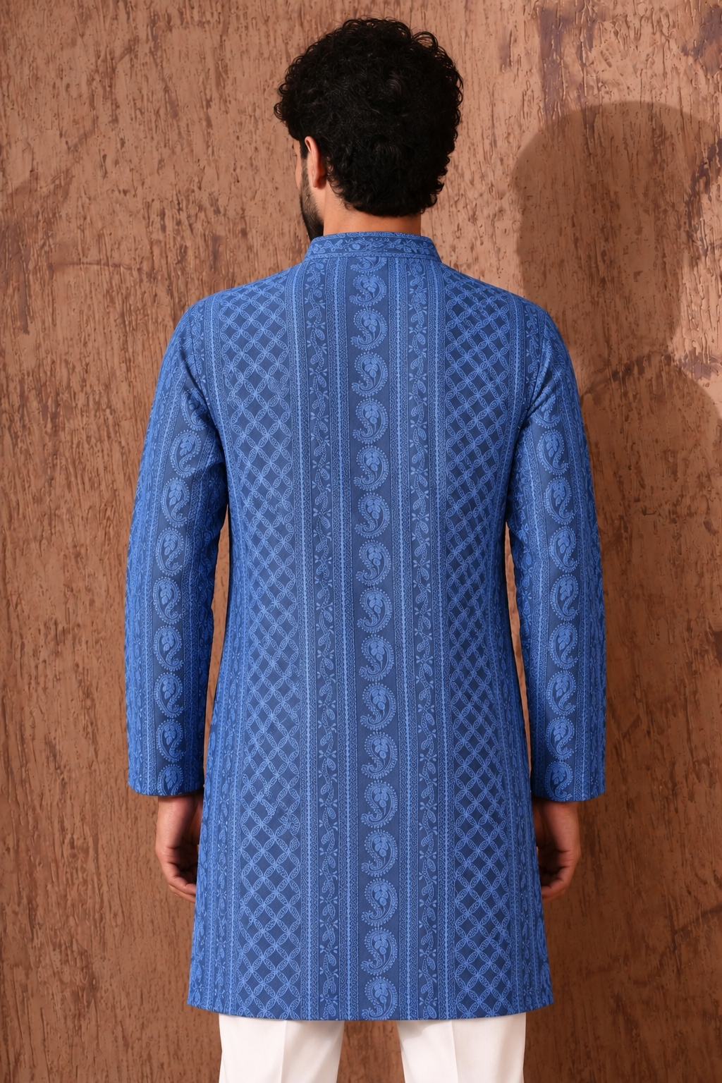 Grey Chikankari Textured V-Neck Short Kurta