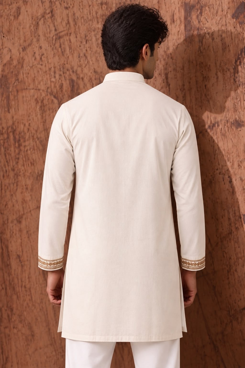 Off White Heritage Embroidered V-Neck Short Kurta