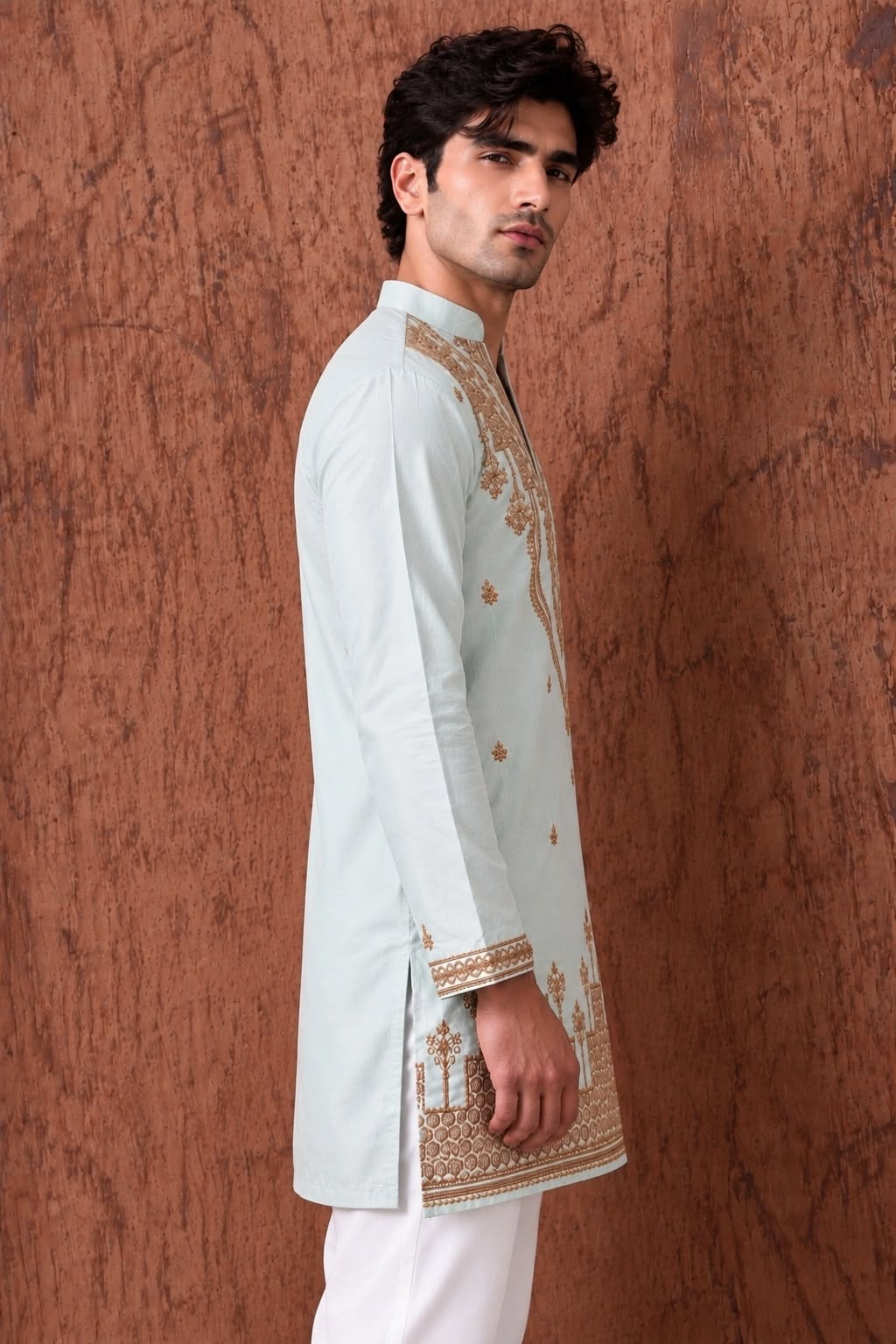 Sky Heritage Embroidered V-Neck Short Kurta