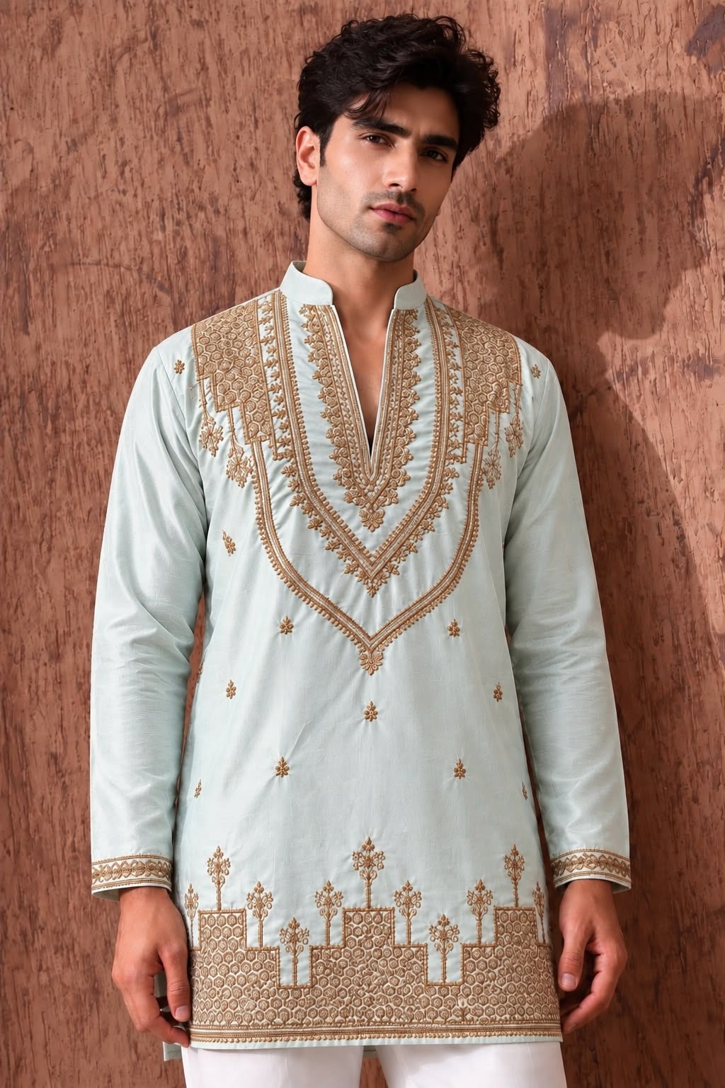 Sky Heritage Embroidered V-Neck Short Kurta