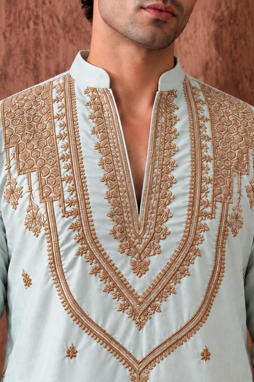 Sky Heritage Embroidered V-Neck Short Kurta