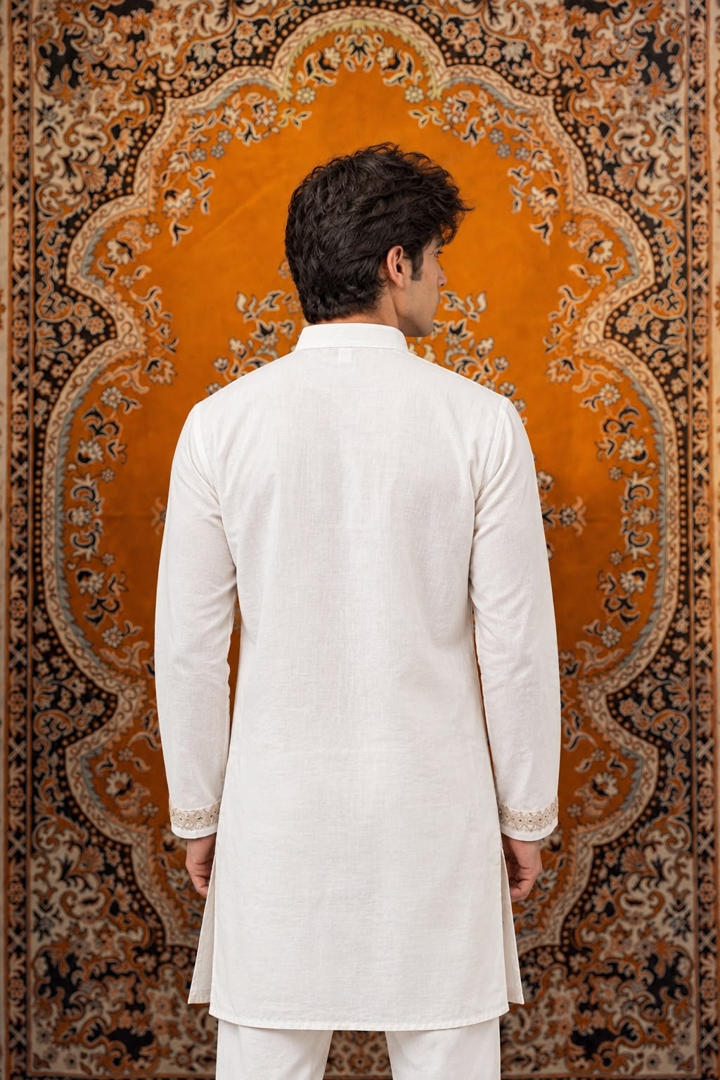 White Ornate Embroidered V-Neck Short Kurta