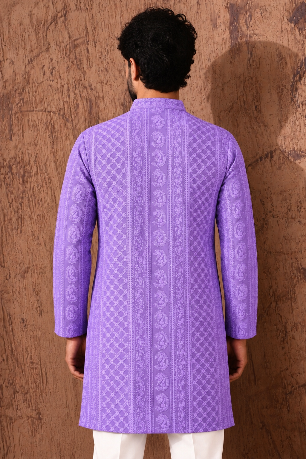 Lavender Chikankari Textured V-Neck Short Kurta