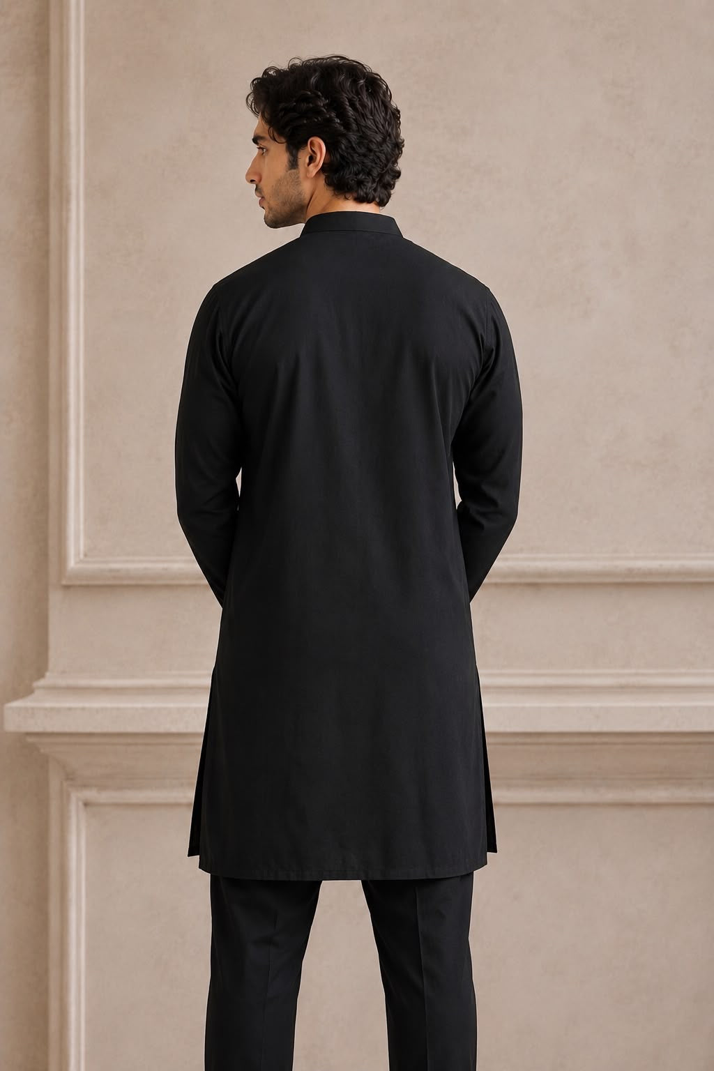 Black Paisley Embroidered V-Neck Short Kurta