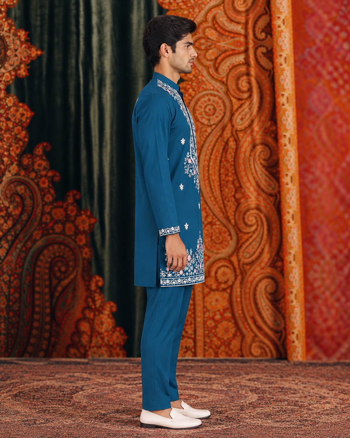Peacock Blue Signature Embroidered Short Kurta