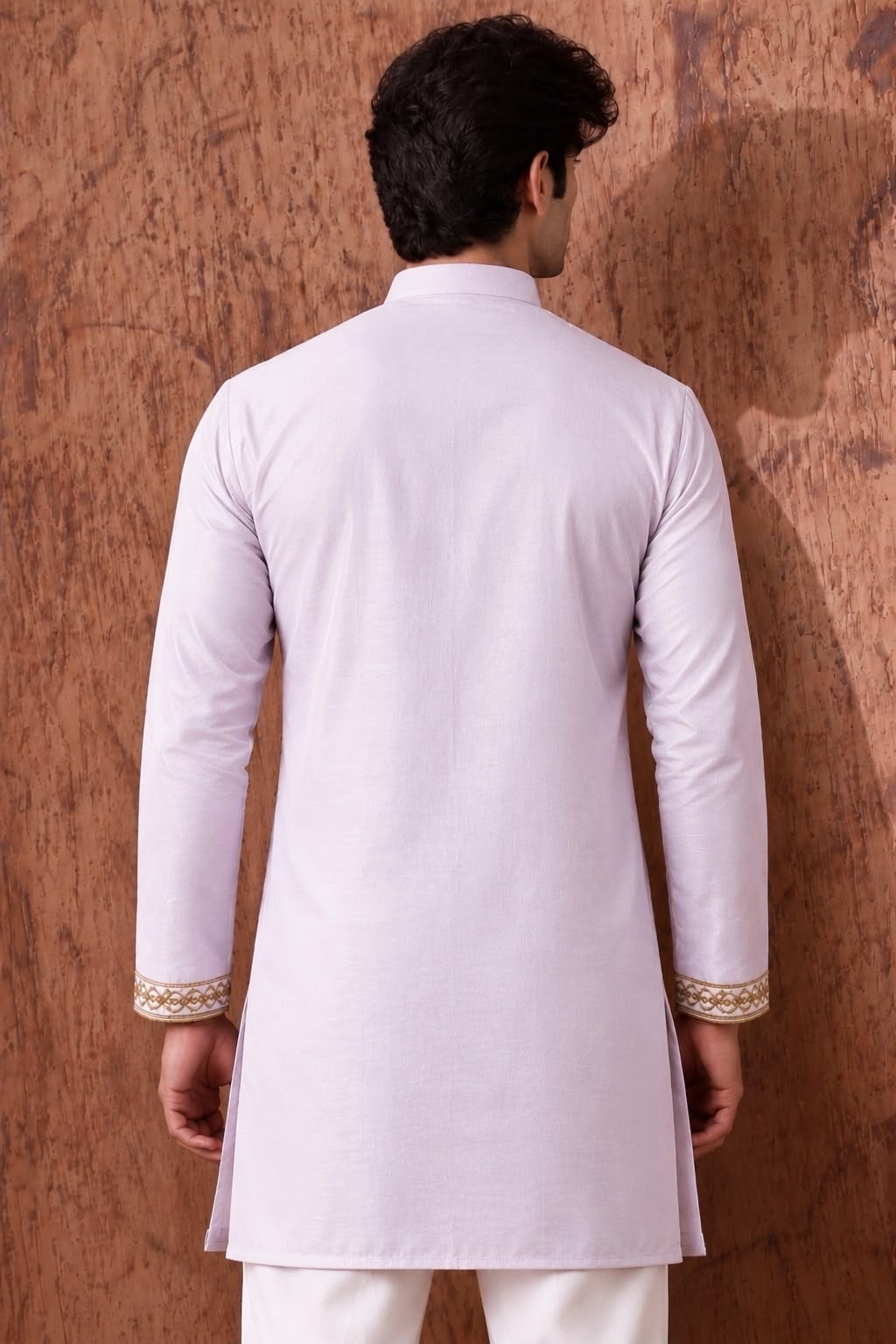 Lavender Heritage Embroidered V-Neck Short Kurta