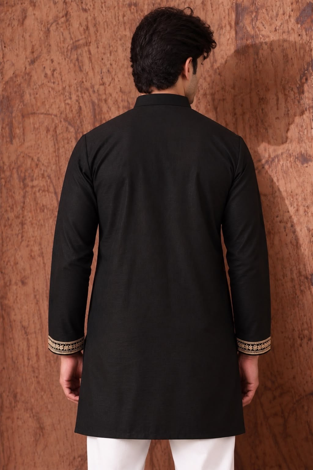 Black Heritage Embroidered V-Neck Short Kurta