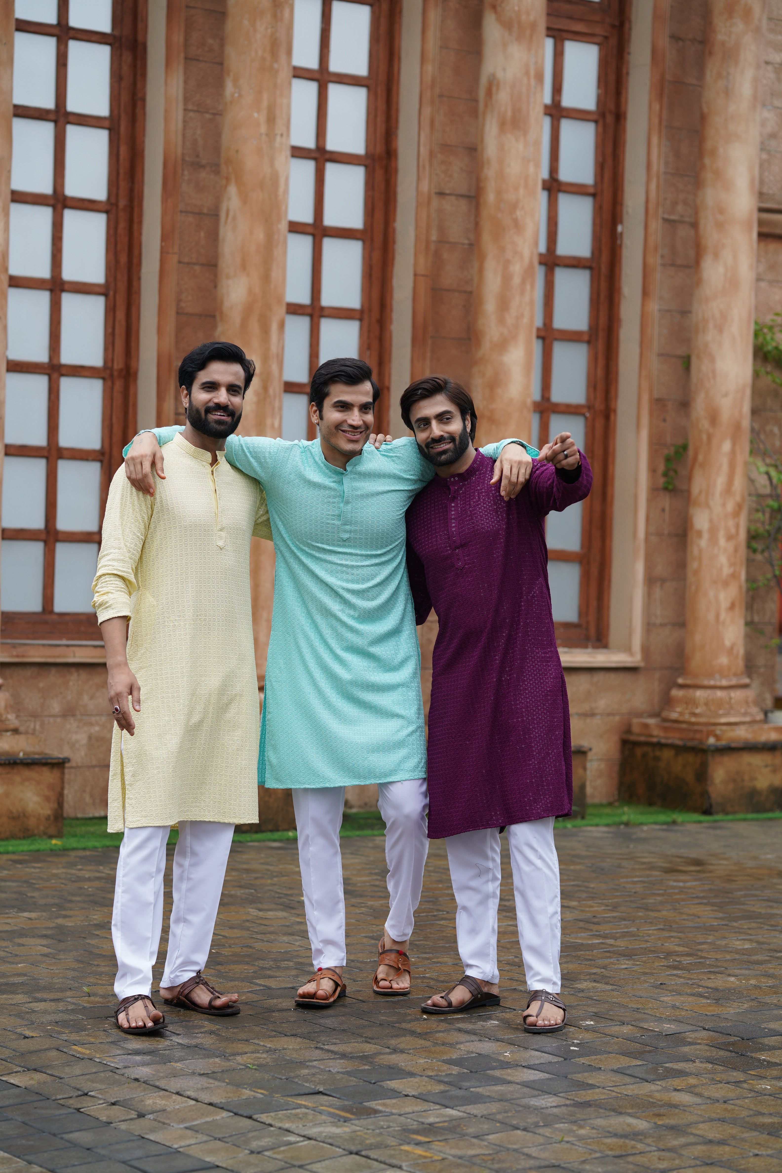 Men’s Plum Chikankari Threadwork and Sequins Kurta