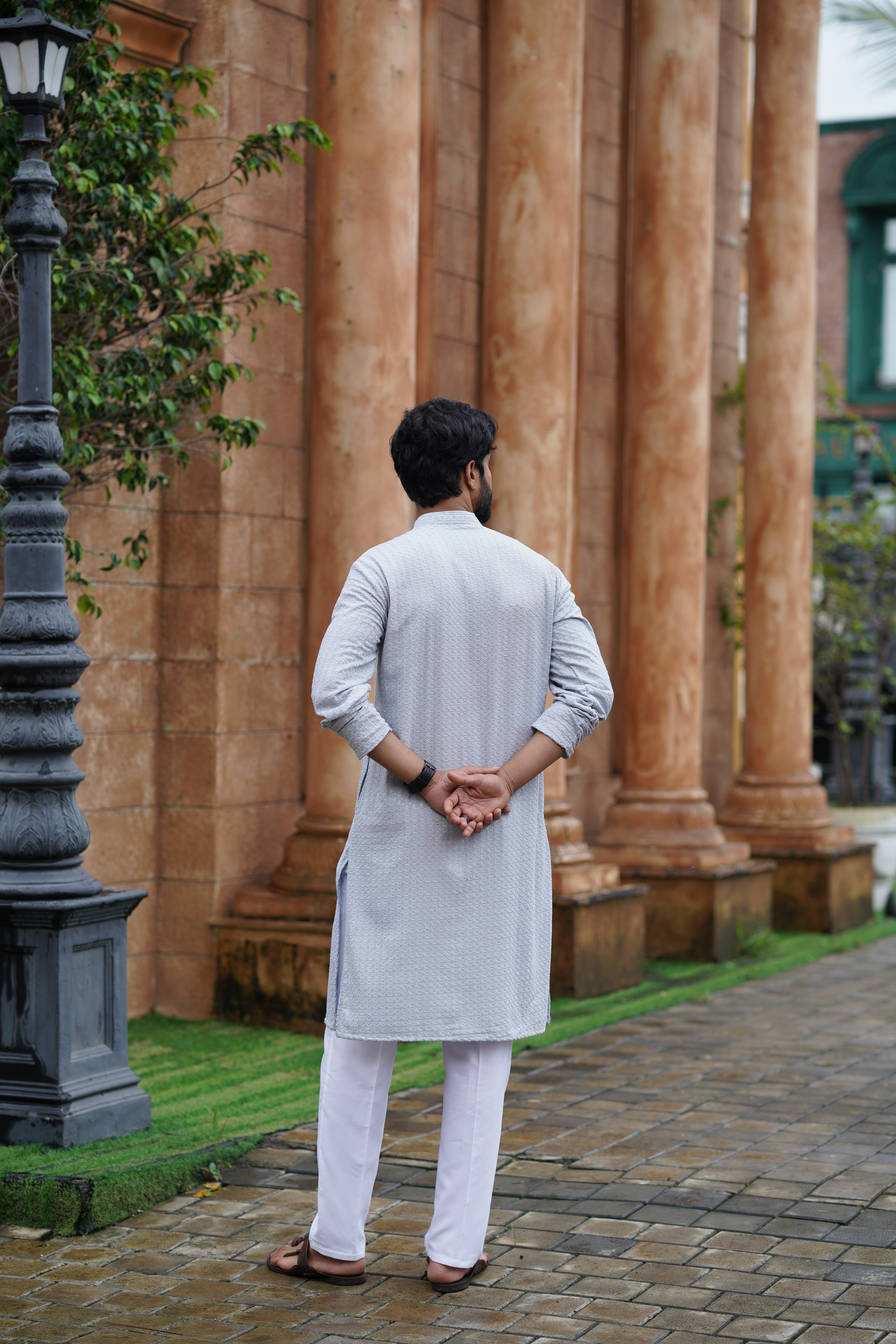Men’s Grey Chikankari Threadwork and Sequins Kurta