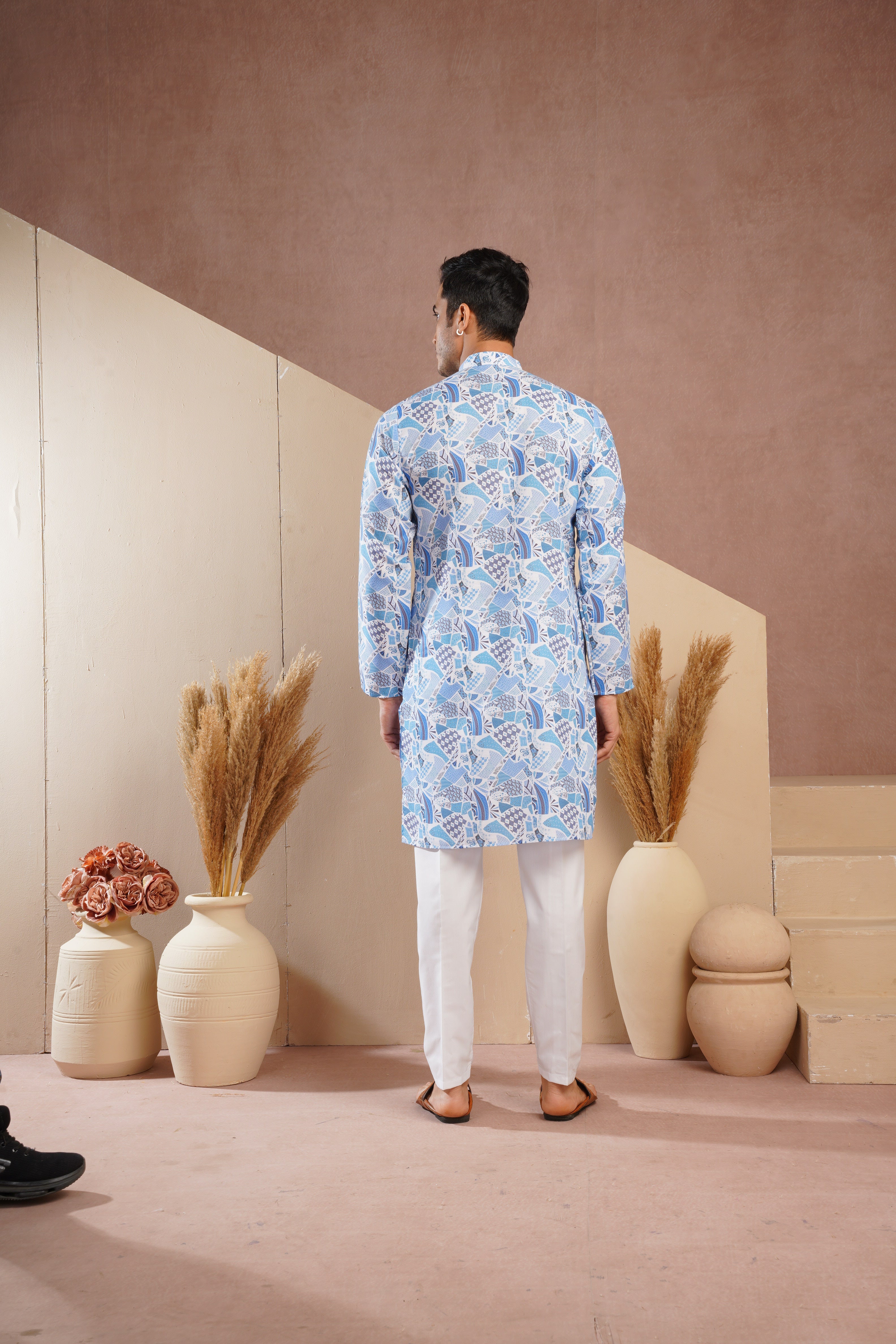 Blue Multicolour Shades Abstract Print Kurta Set
