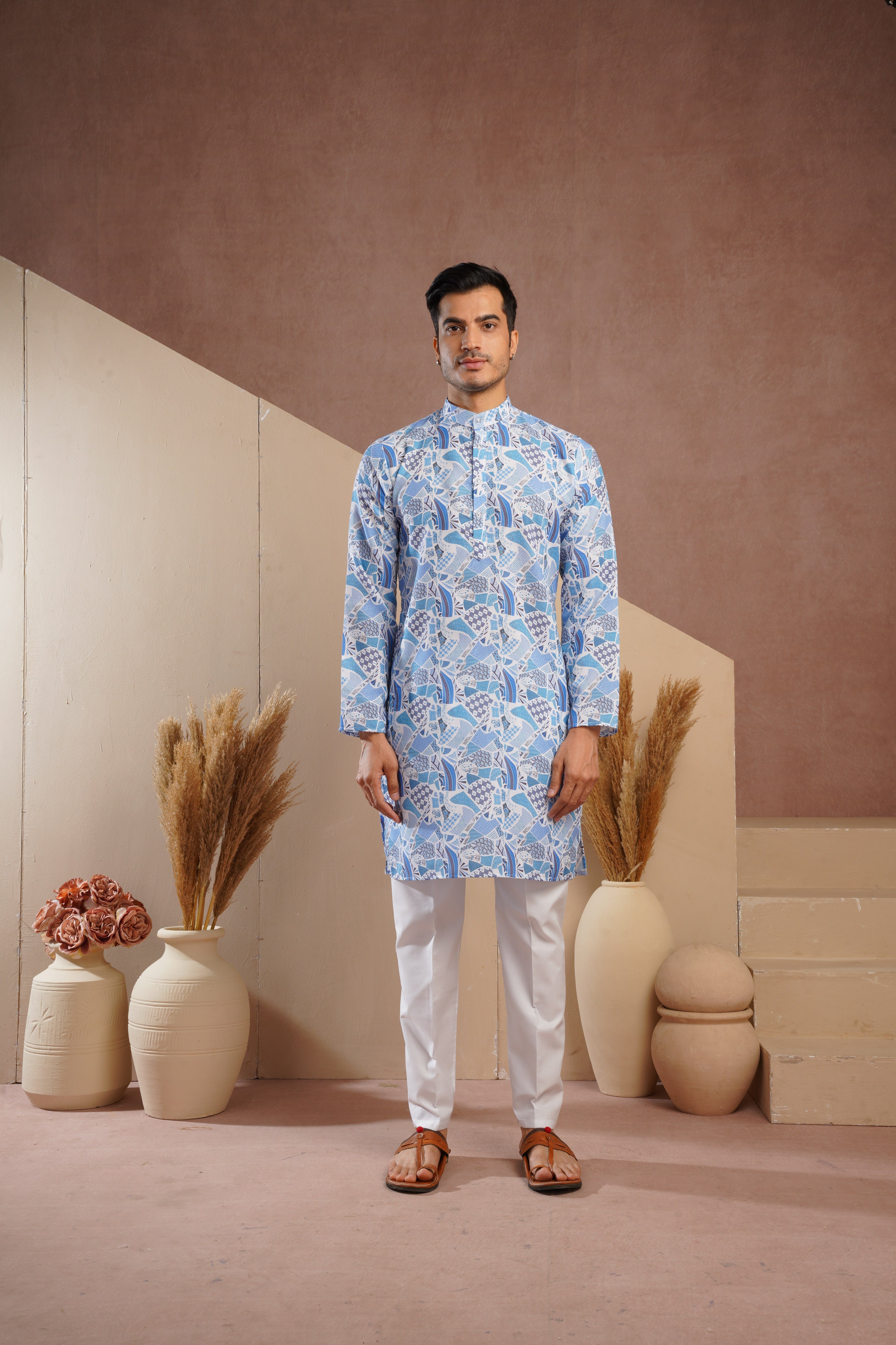 Blue Multicolour Shades Abstract Print Kurta Set