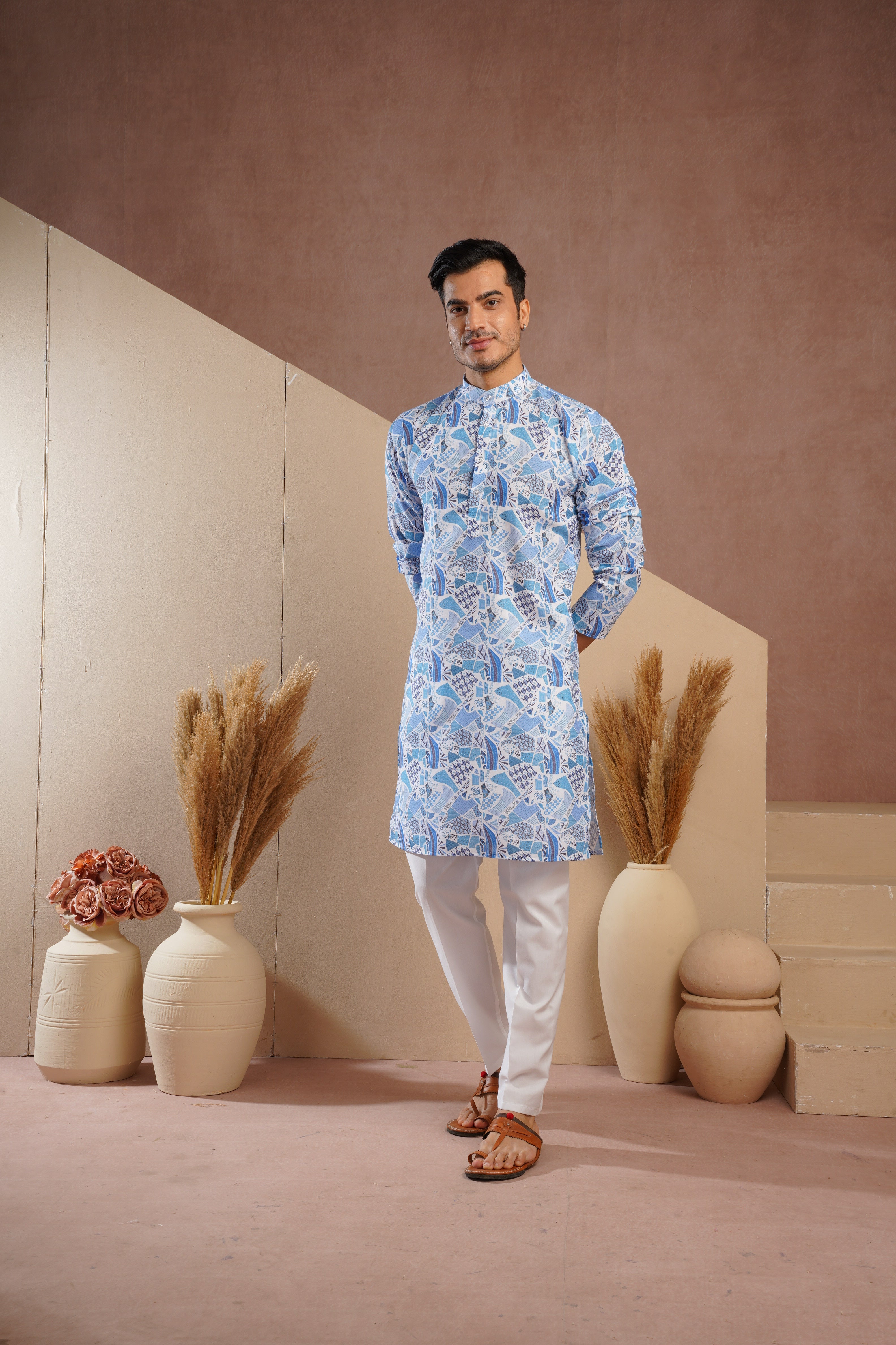 Blue Multicolour Shades Abstract Print Kurta Set