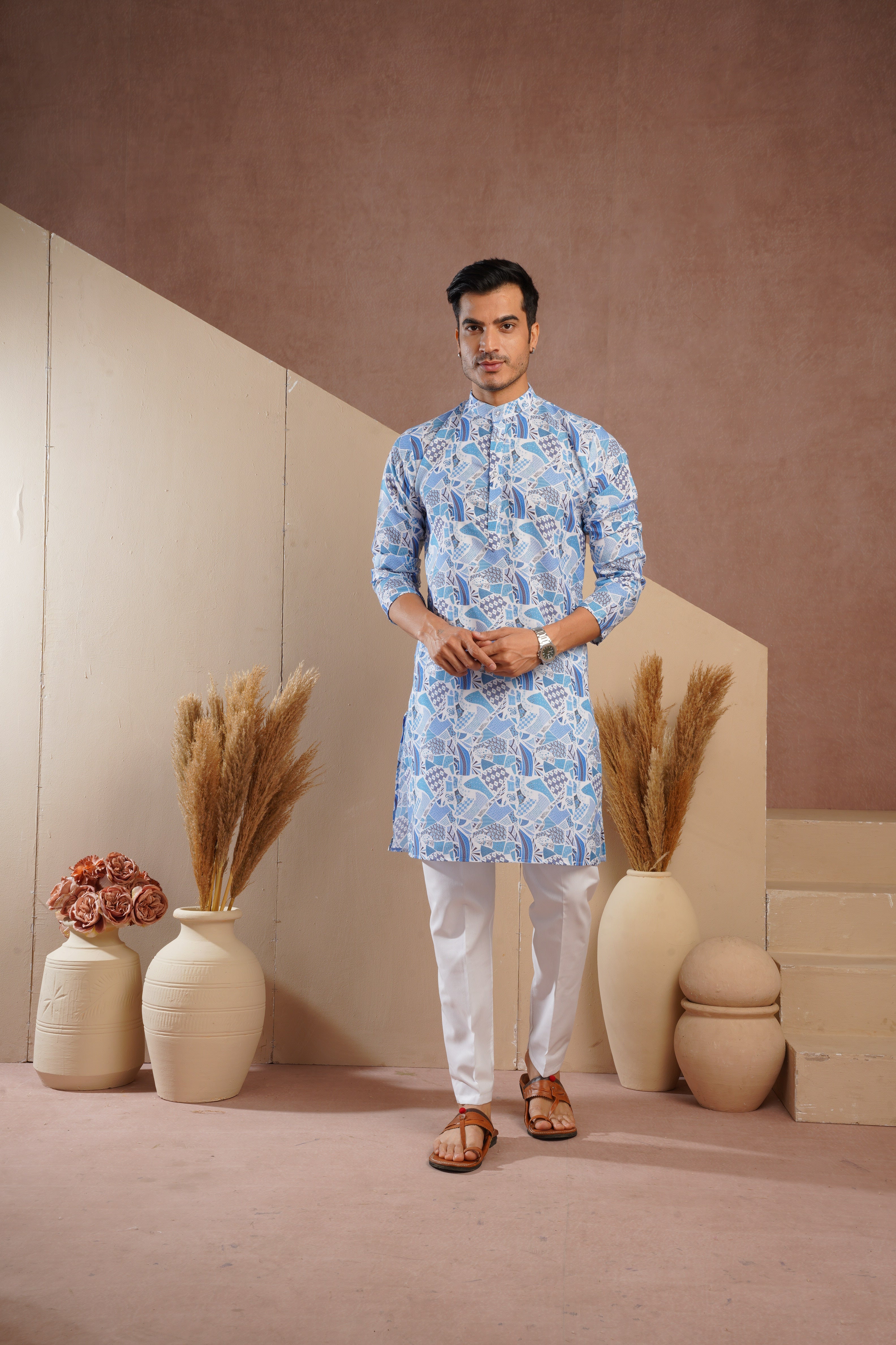 Blue Multicolour Shades Abstract Print Kurta Set