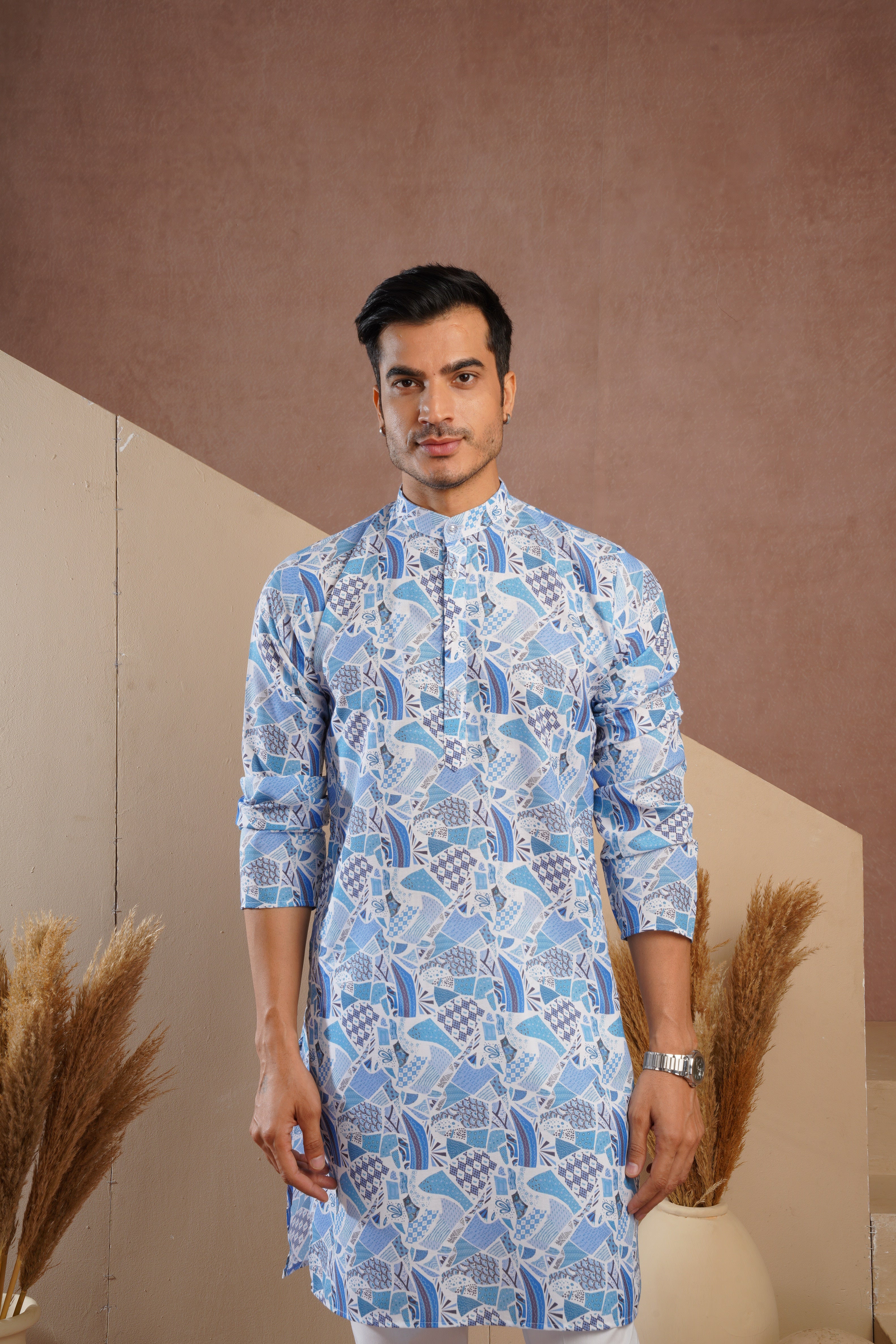 Blue Multicolour Shades Abstract Print Kurta Set