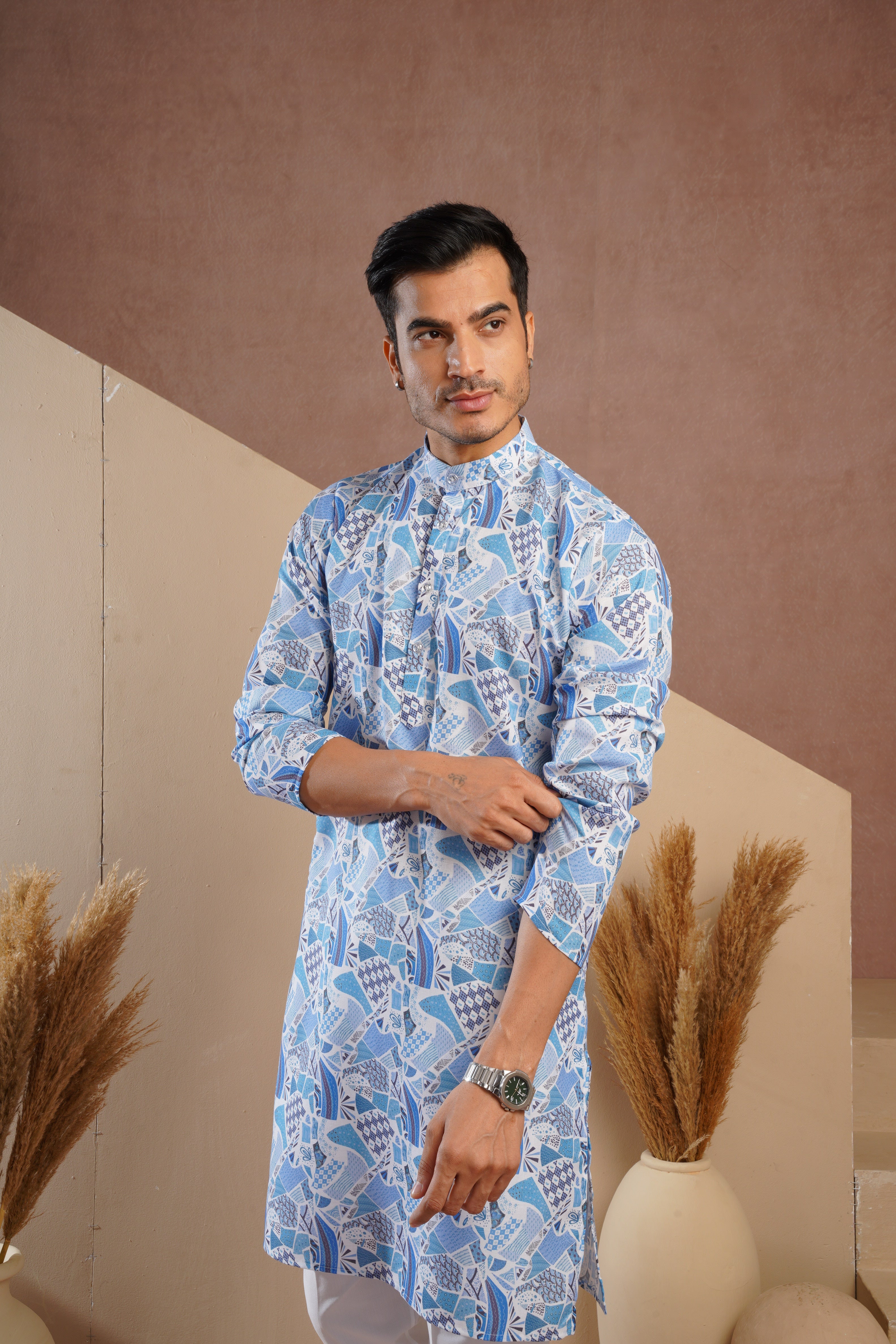 Blue Multicolour Shades Abstract Print Kurta Set