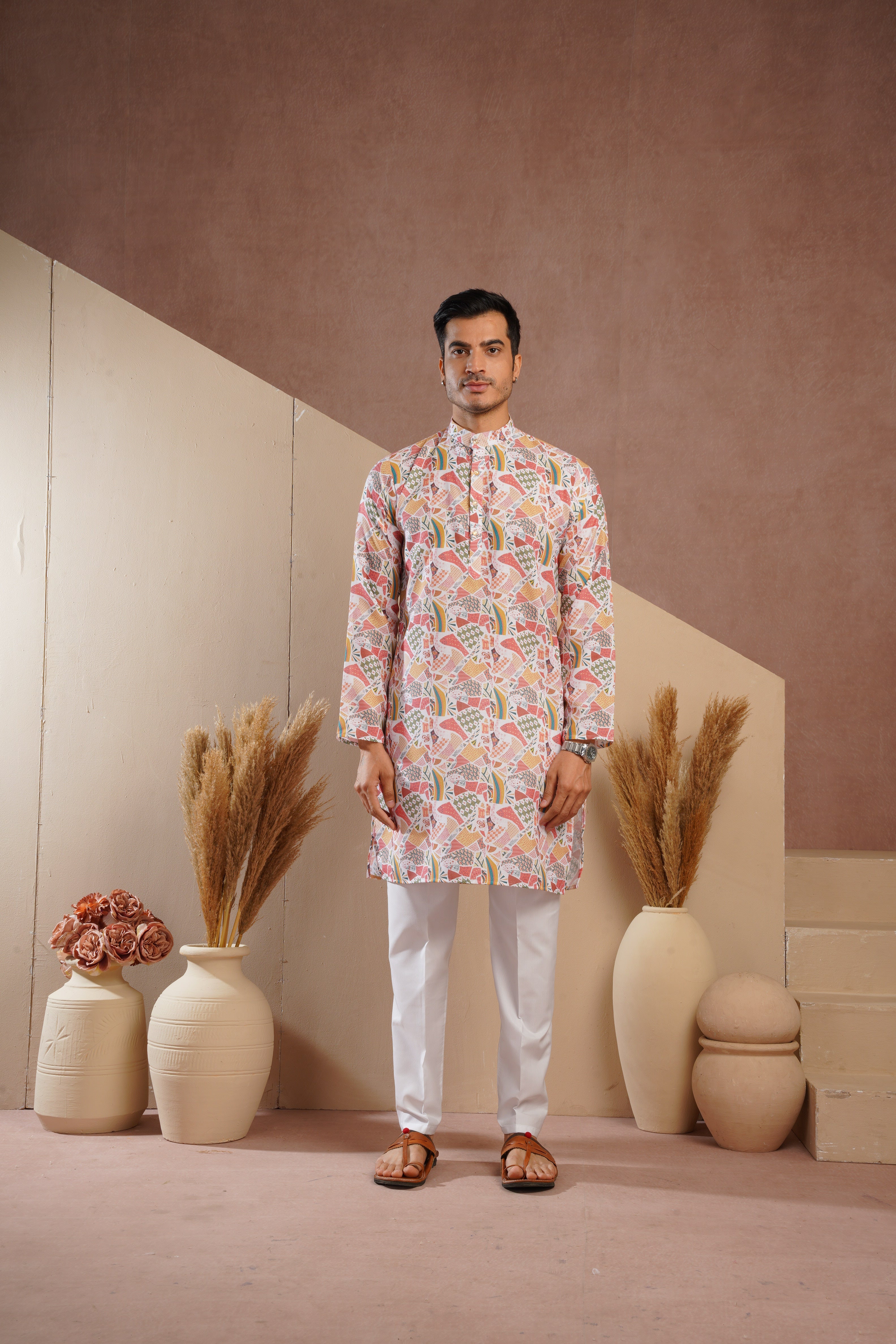 Yellow Multicolour Shades Abstract Print Kurta Set