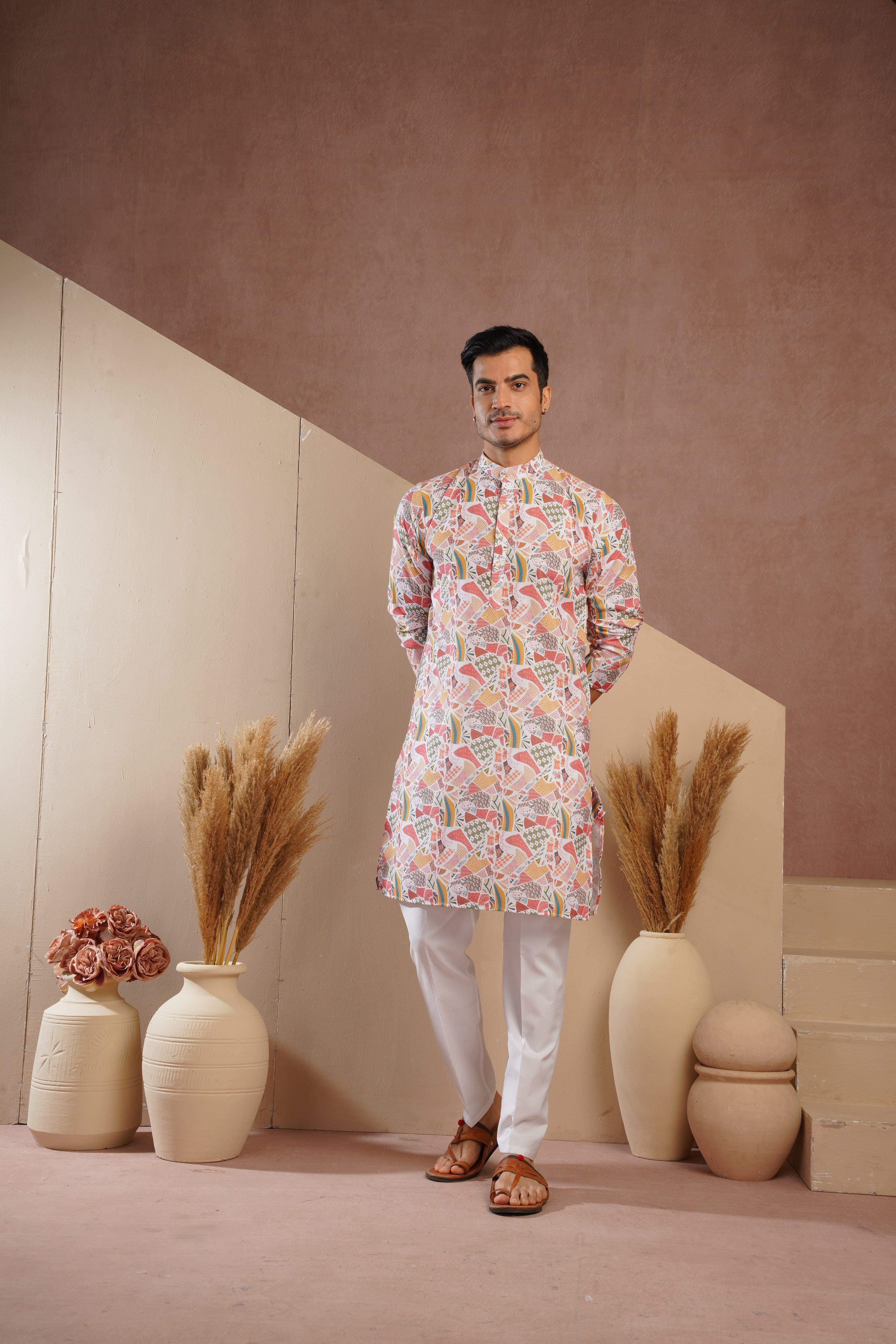 Yellow Multicolour Shades Abstract Print Kurta Set