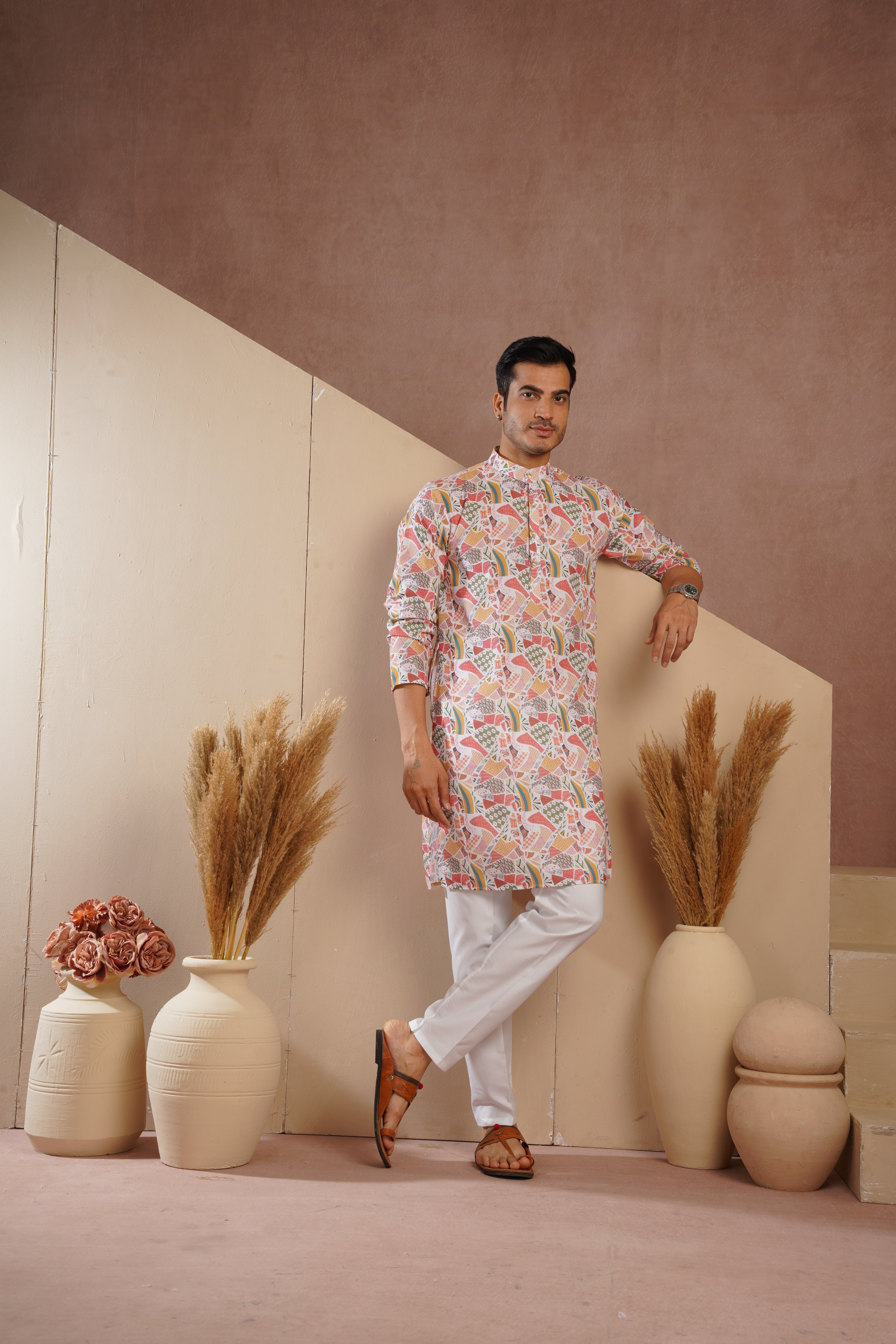 Yellow Multicolour Shades Abstract Print Kurta Set