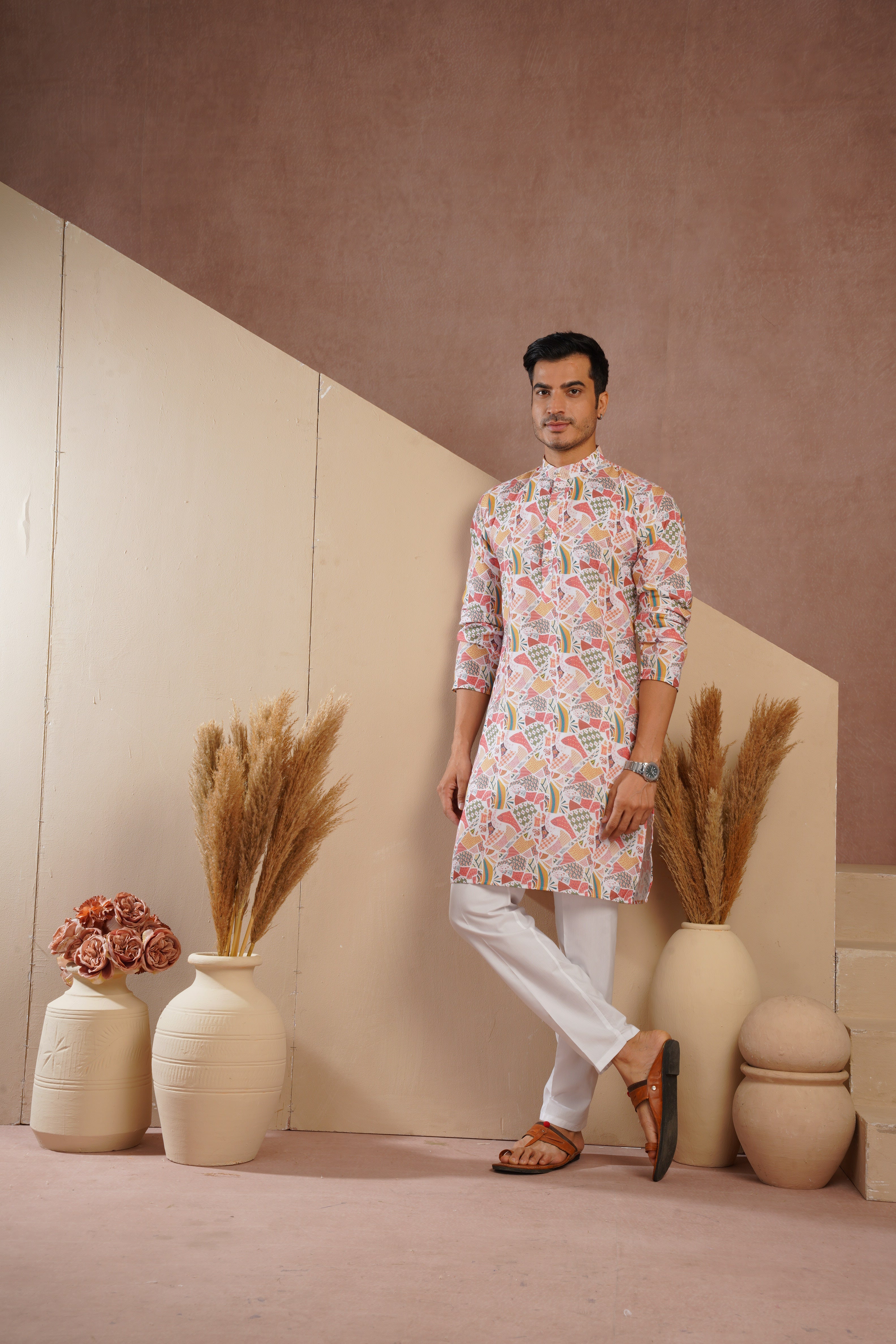 Yellow Multicolour Shades Abstract Print Kurta Set
