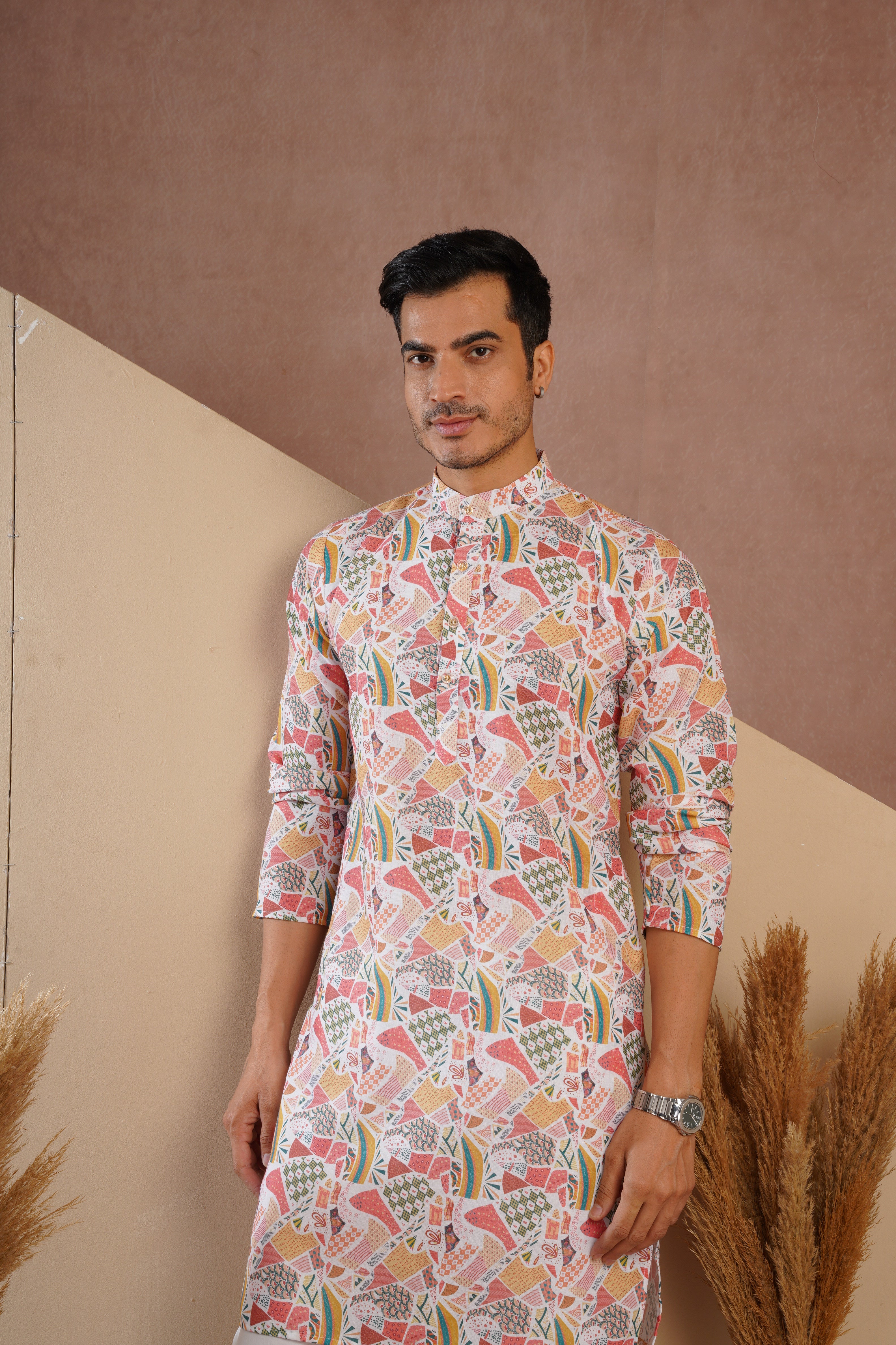 Yellow Multicolour Shades Abstract Print Kurta Set