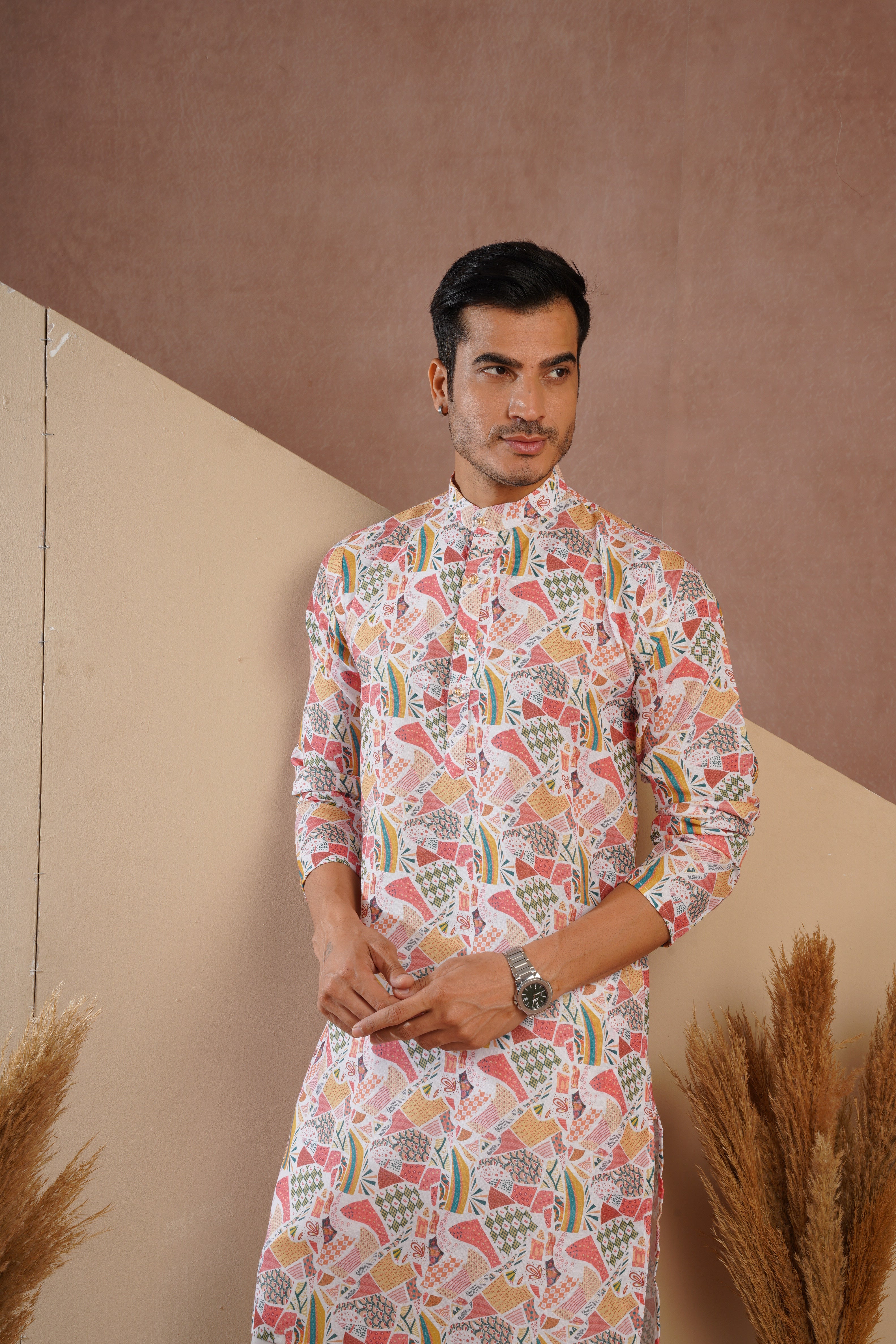 Yellow Multicolour Shades Abstract Print Kurta Set