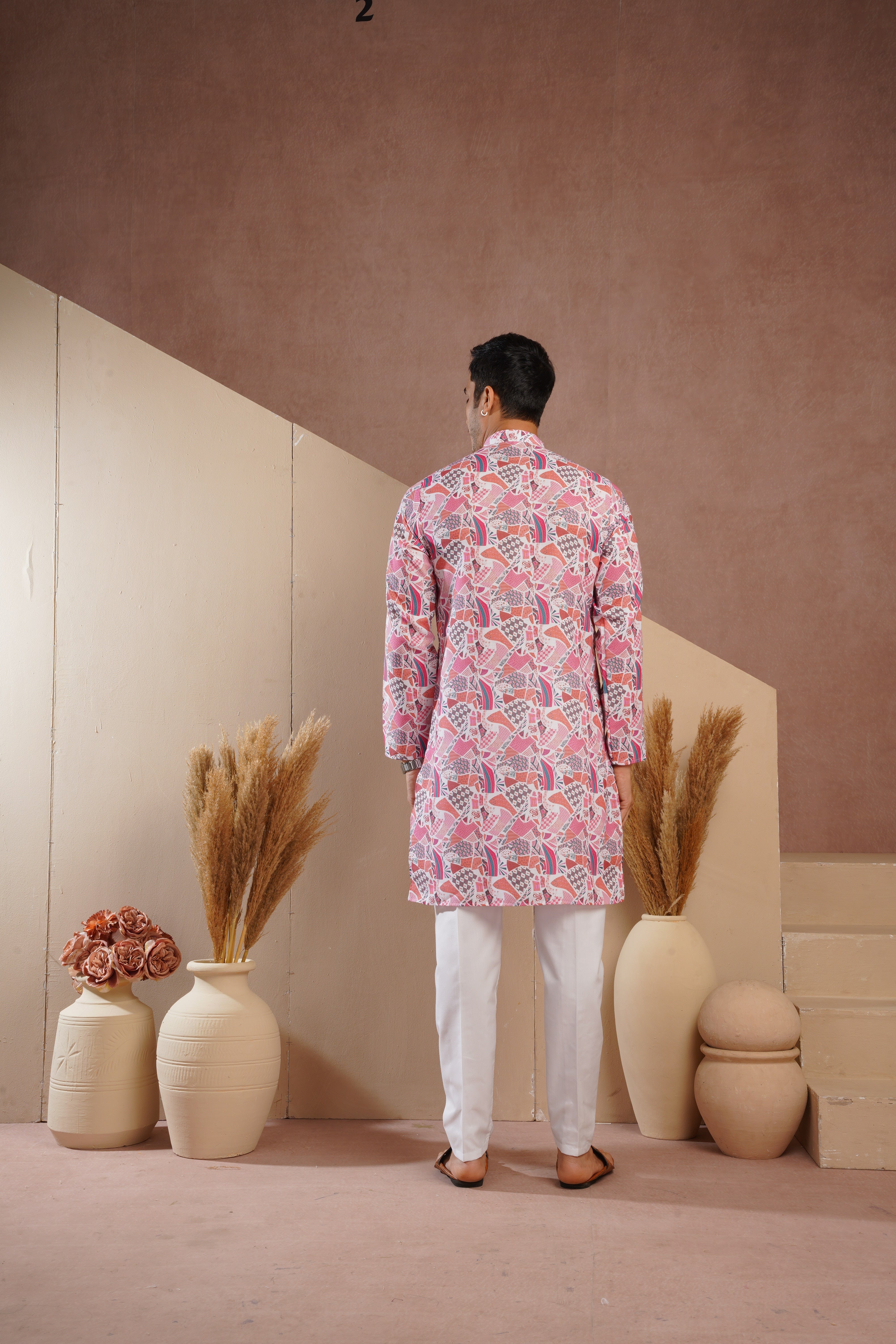 Red Multicolour Shades Abstract Print Kurta Set