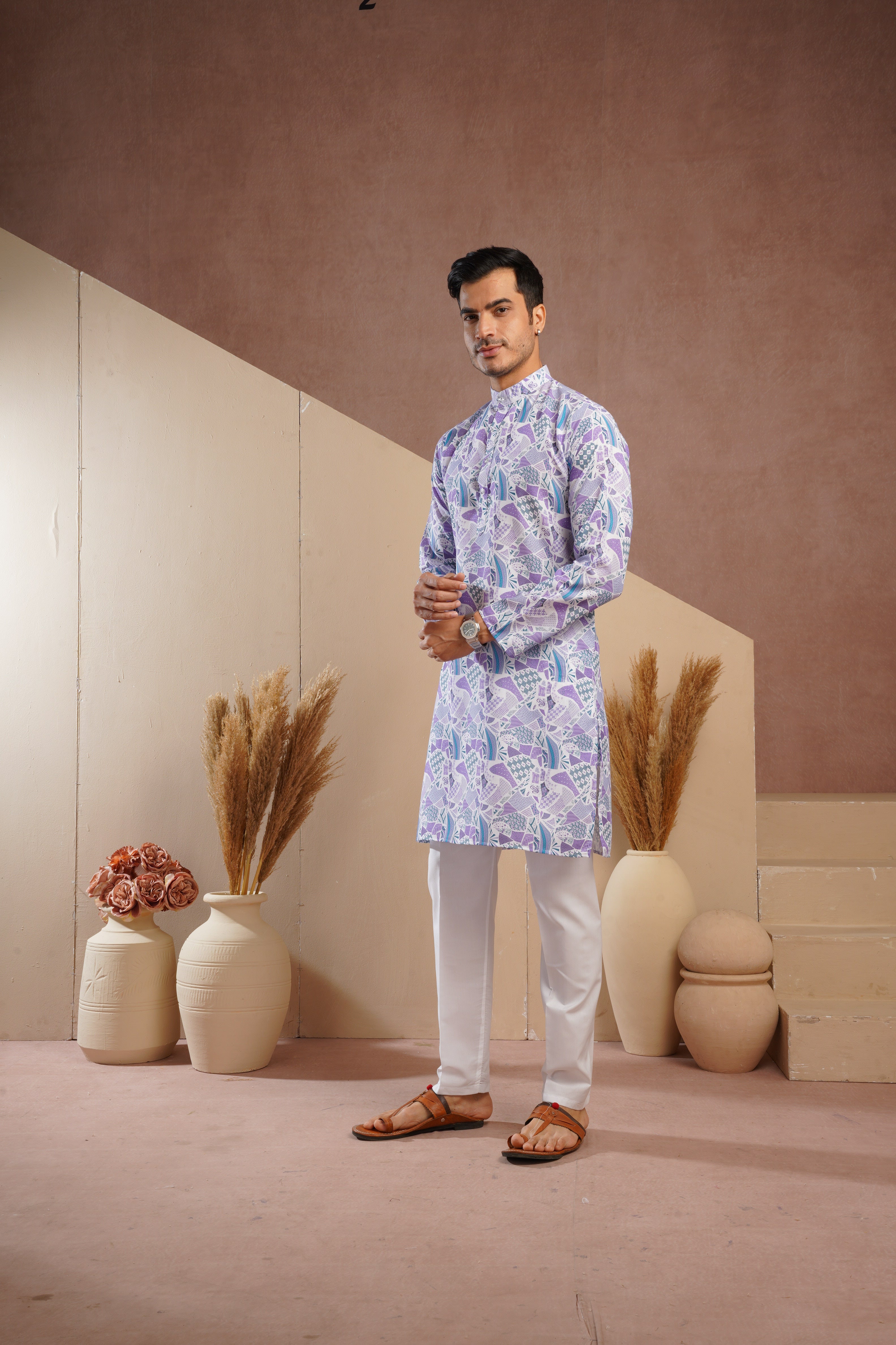 Purple Multicolour Shades Abstract Print Kurta Set
