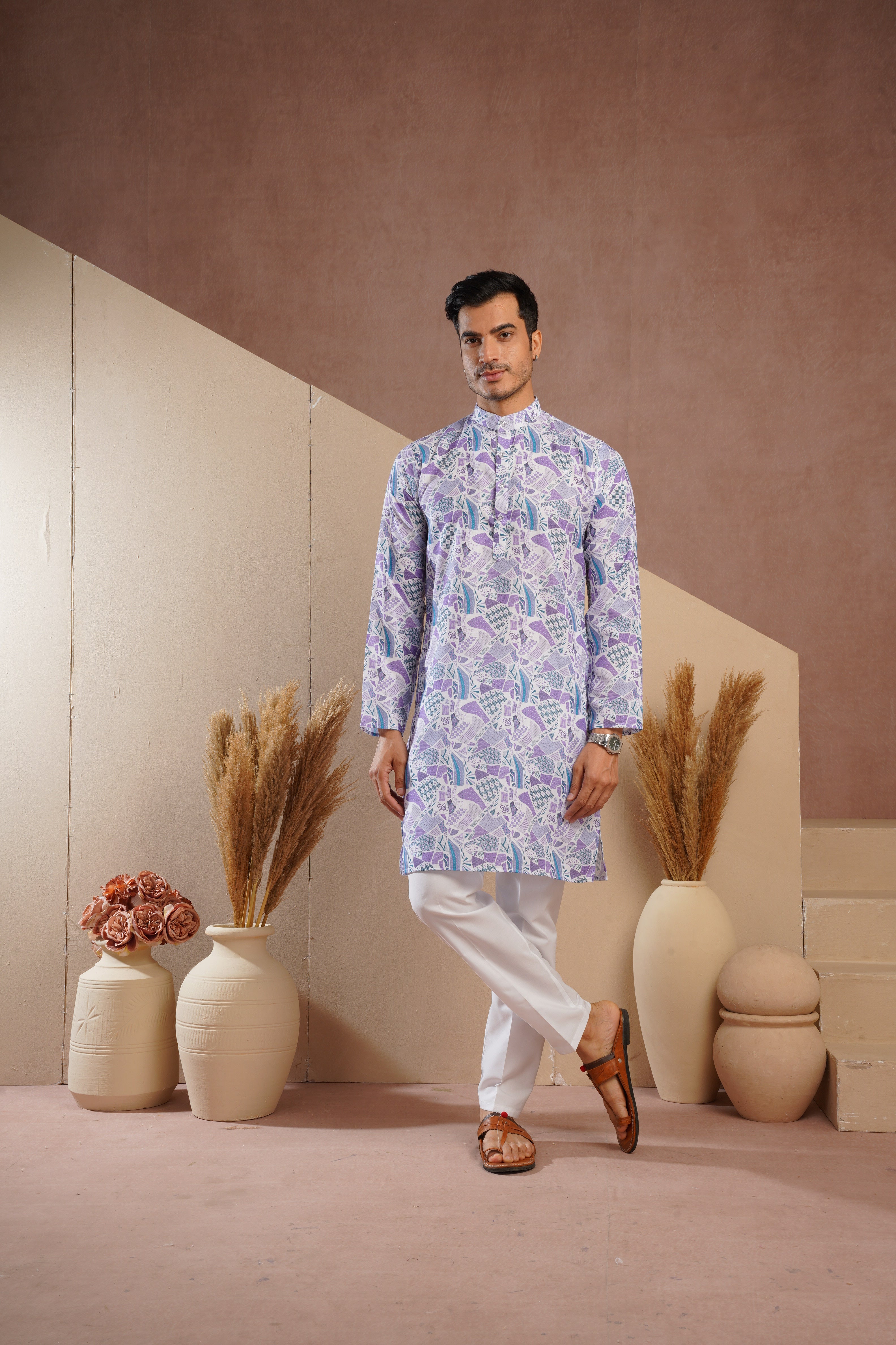 Purple Multicolour Shades Abstract Print Kurta Set