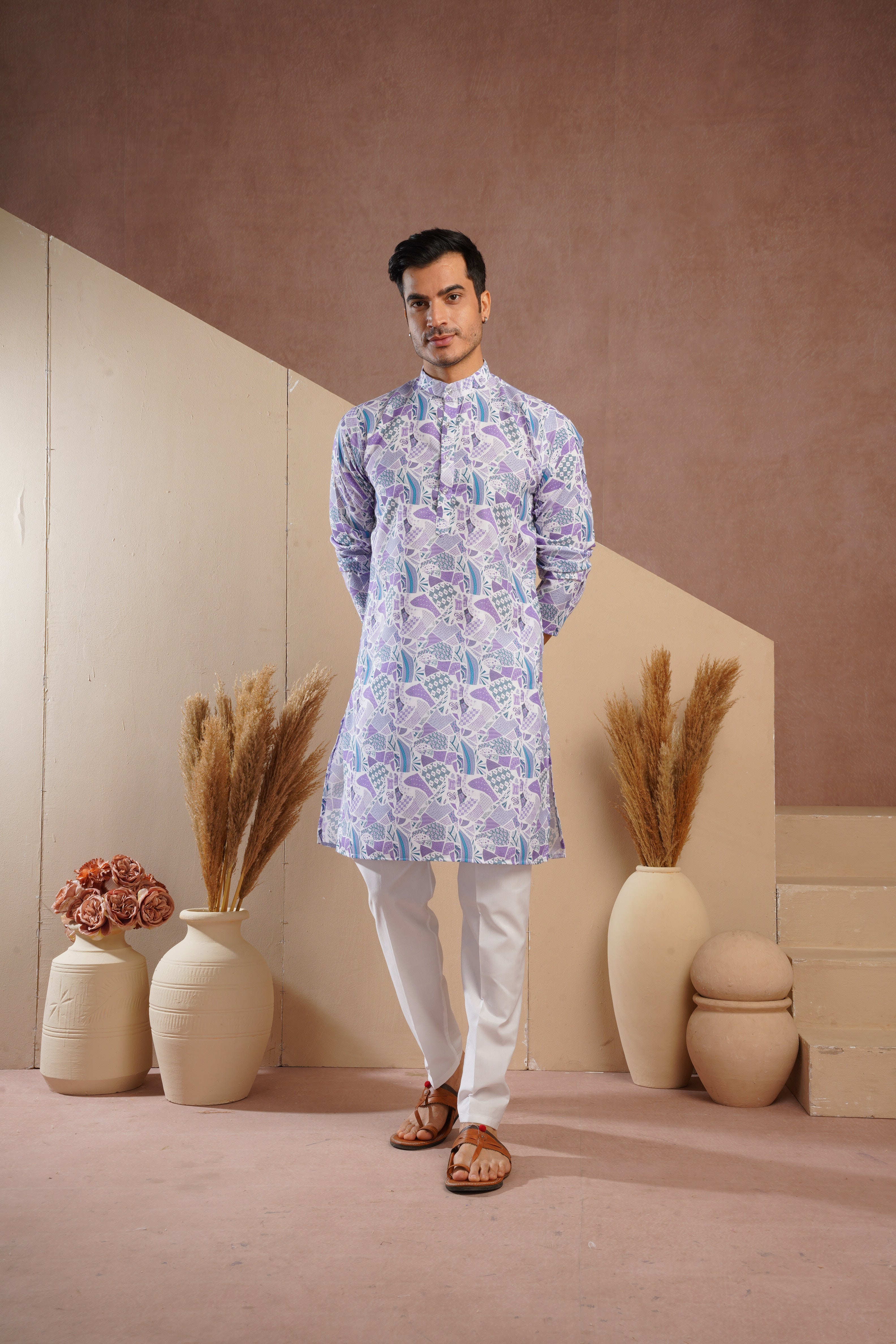 Purple Multicolour Shades Abstract Print Kurta Set