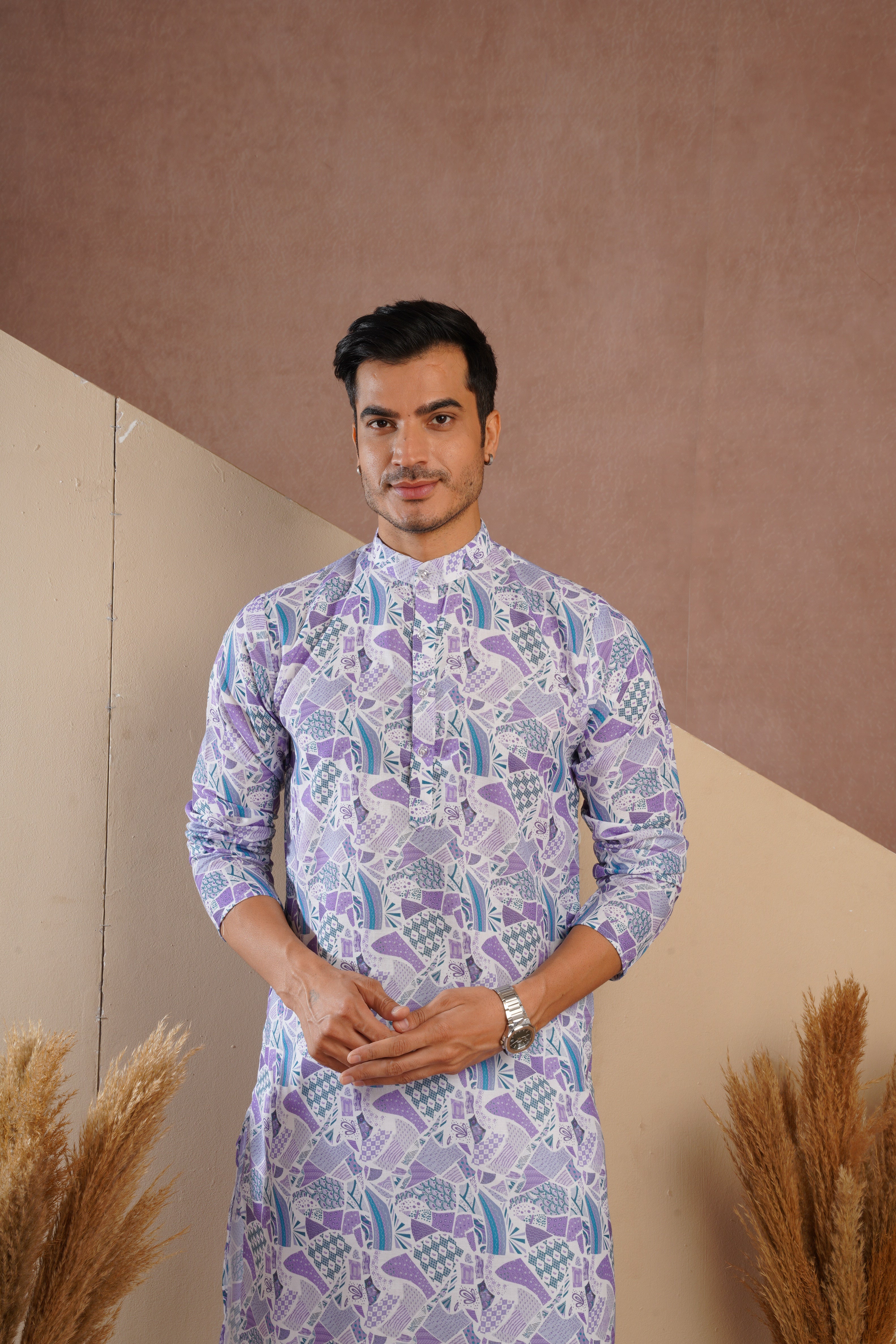 Purple Multicolour Shades Abstract Print Kurta Set