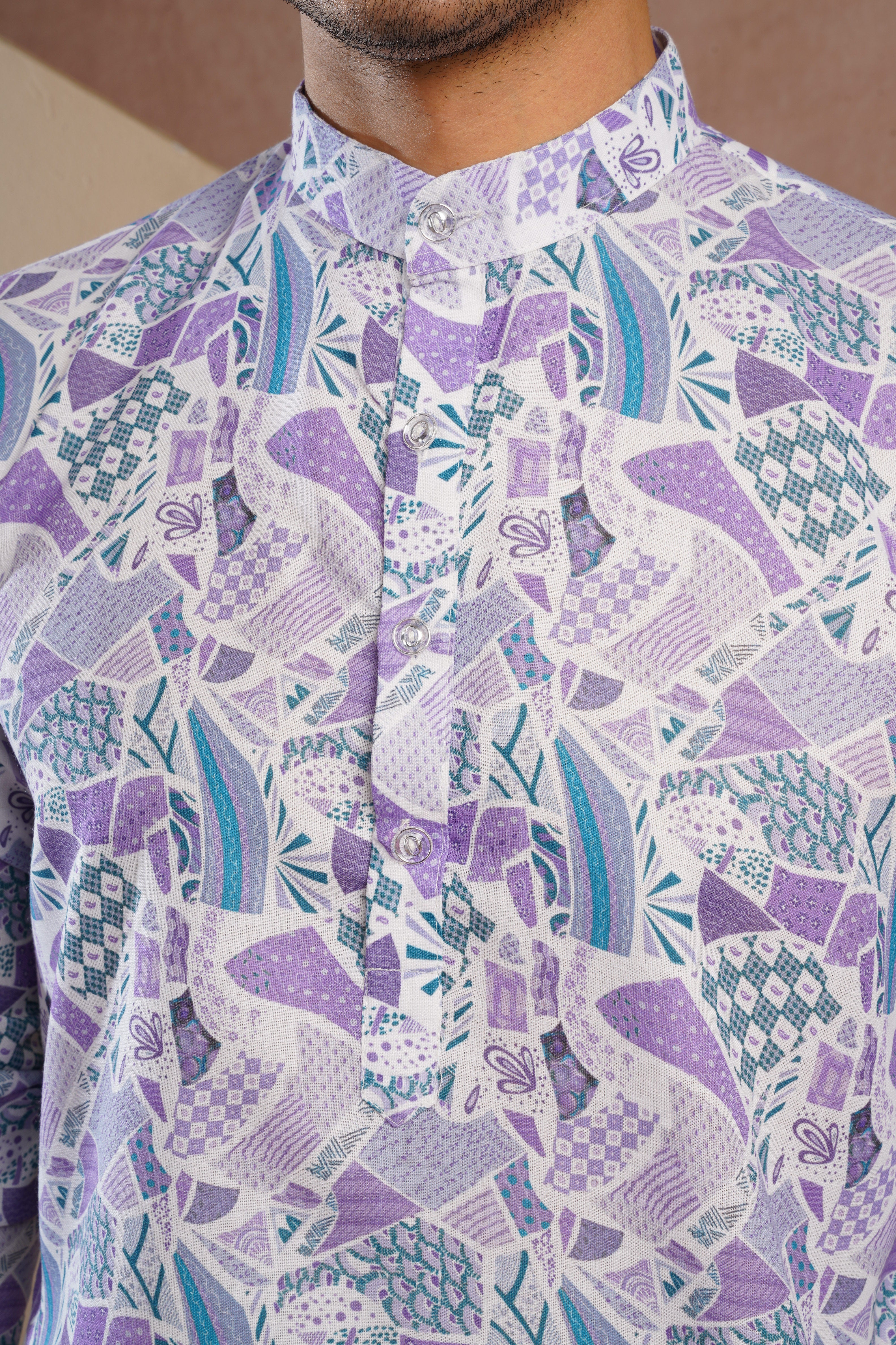 Purple Multicolour Shades Abstract Print Kurta Set