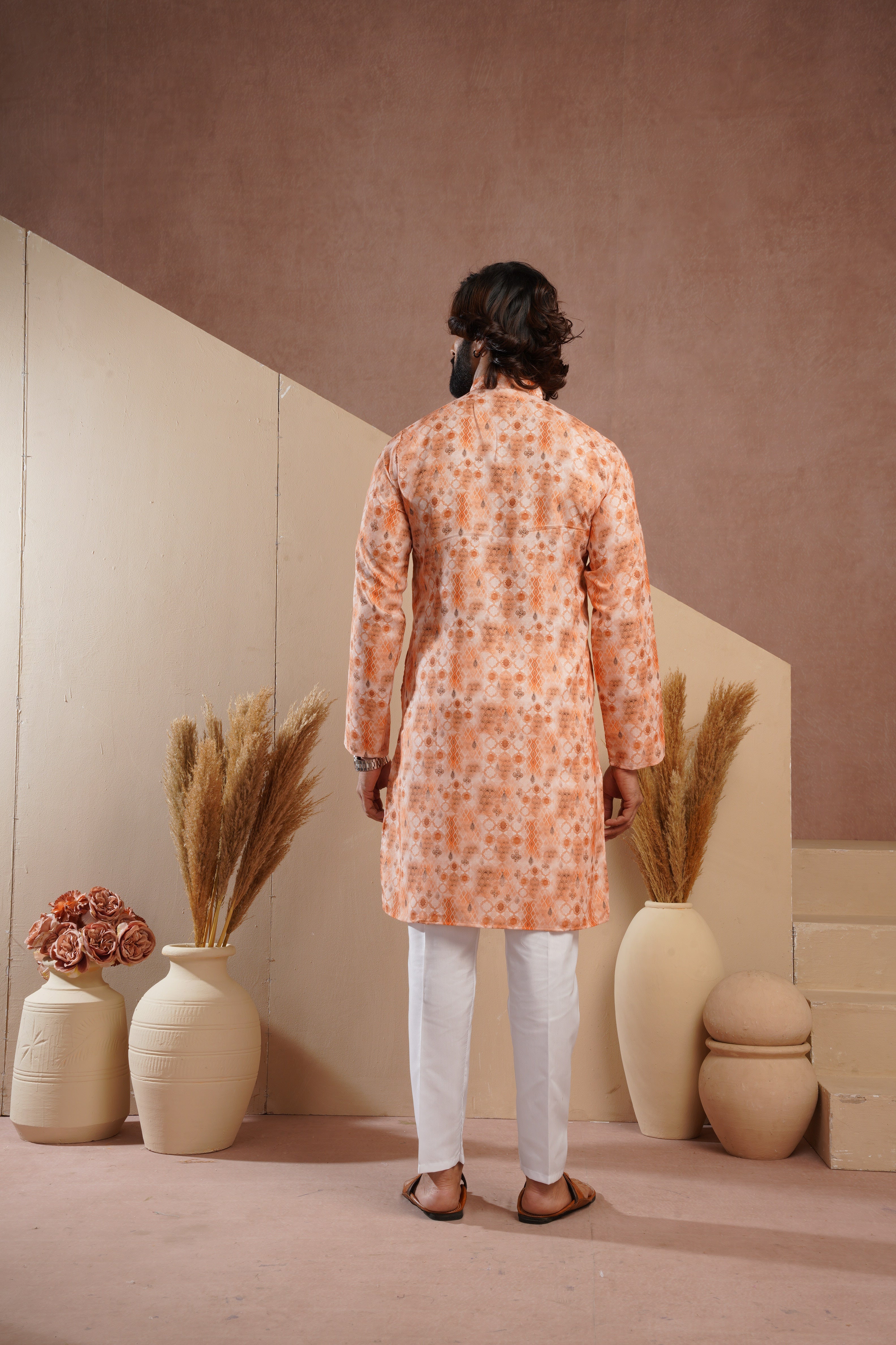 Classic Yellow All-Over Print Kurta Set for Mens