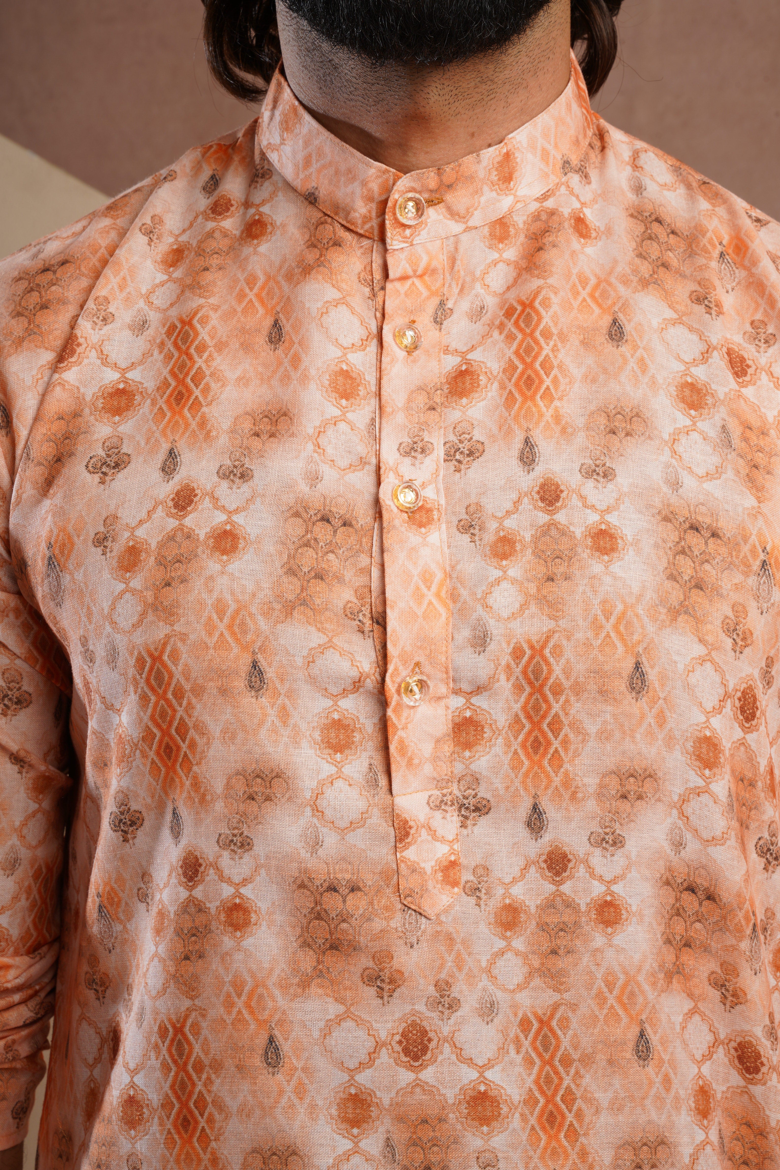 Classic Yellow All-Over Print Kurta Set for Mens