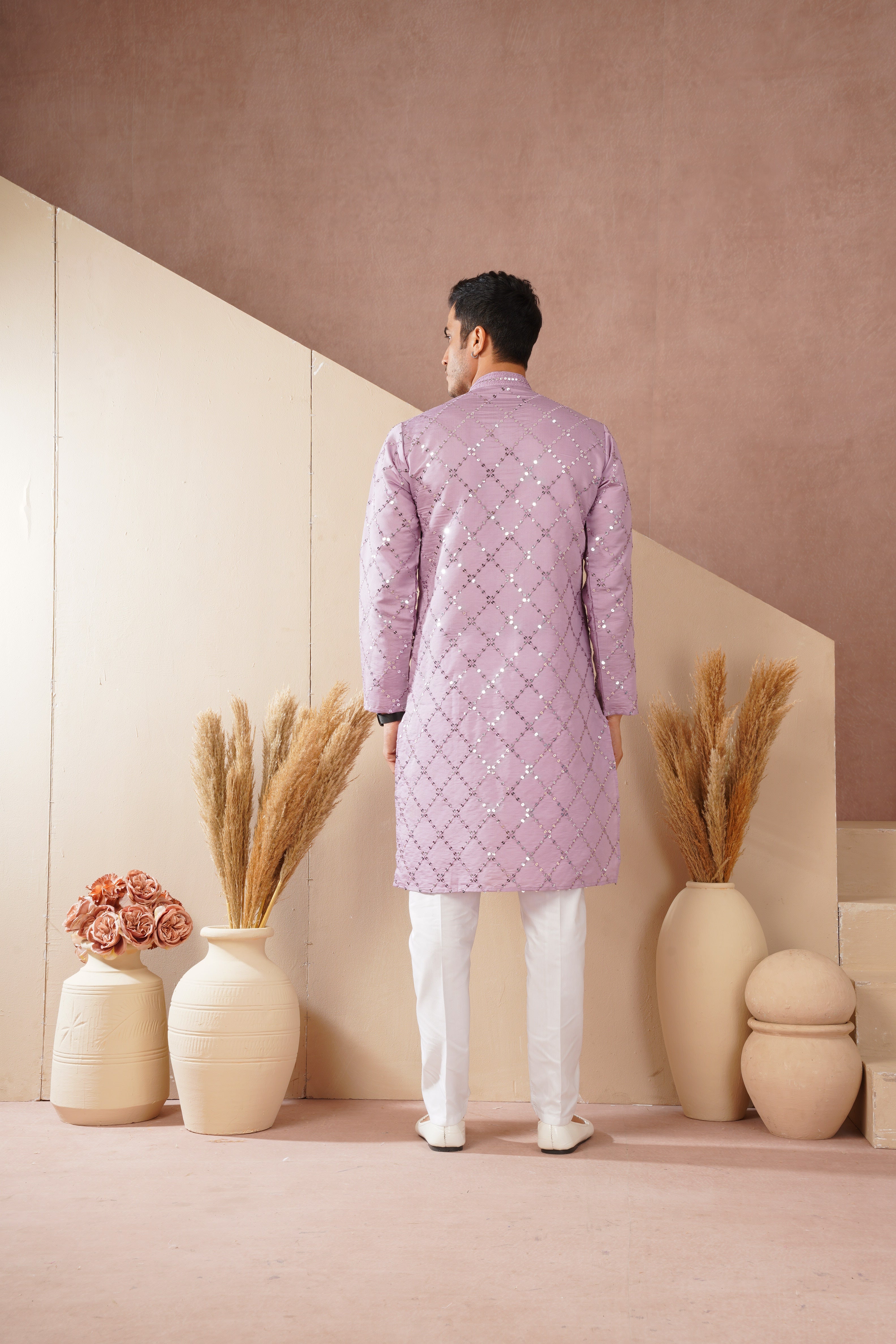 Riwaayat Lavender Sequin Embroidered Kurta Set for Men