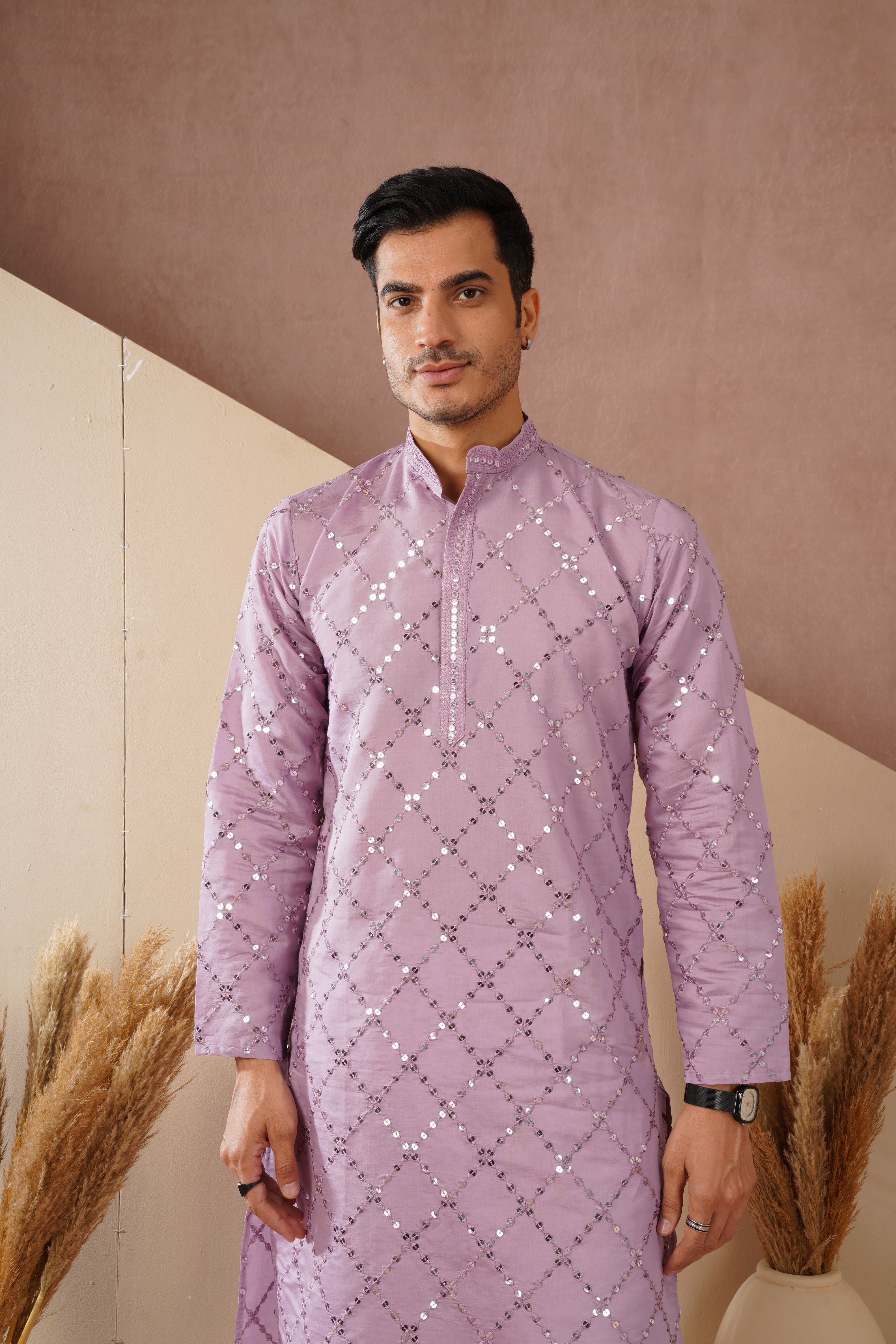 Riwaayat Lavender Sequin Embroidered Kurta Set for Men