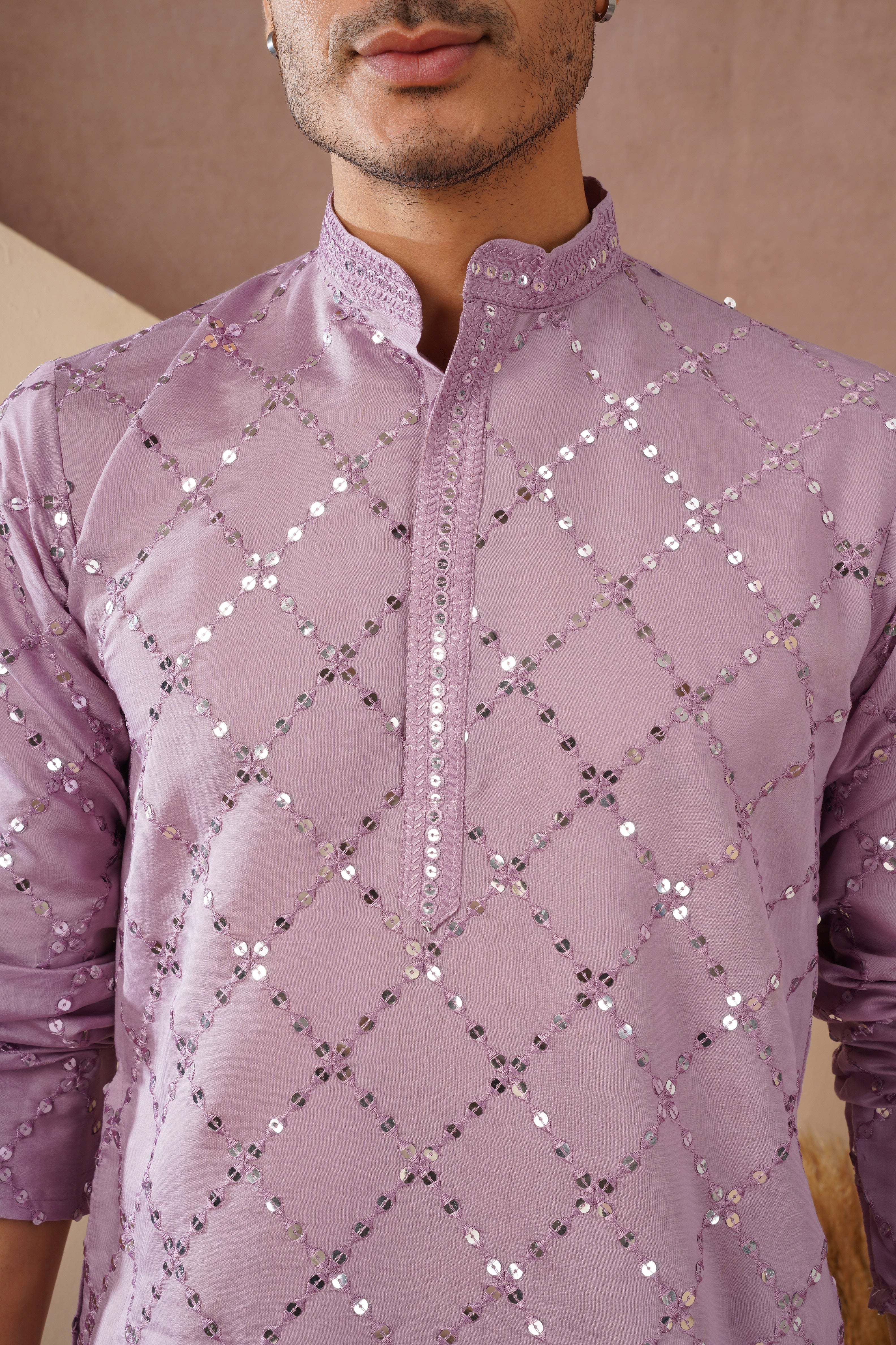 Riwaayat Lavender Sequin Embroidered Kurta Set for Men