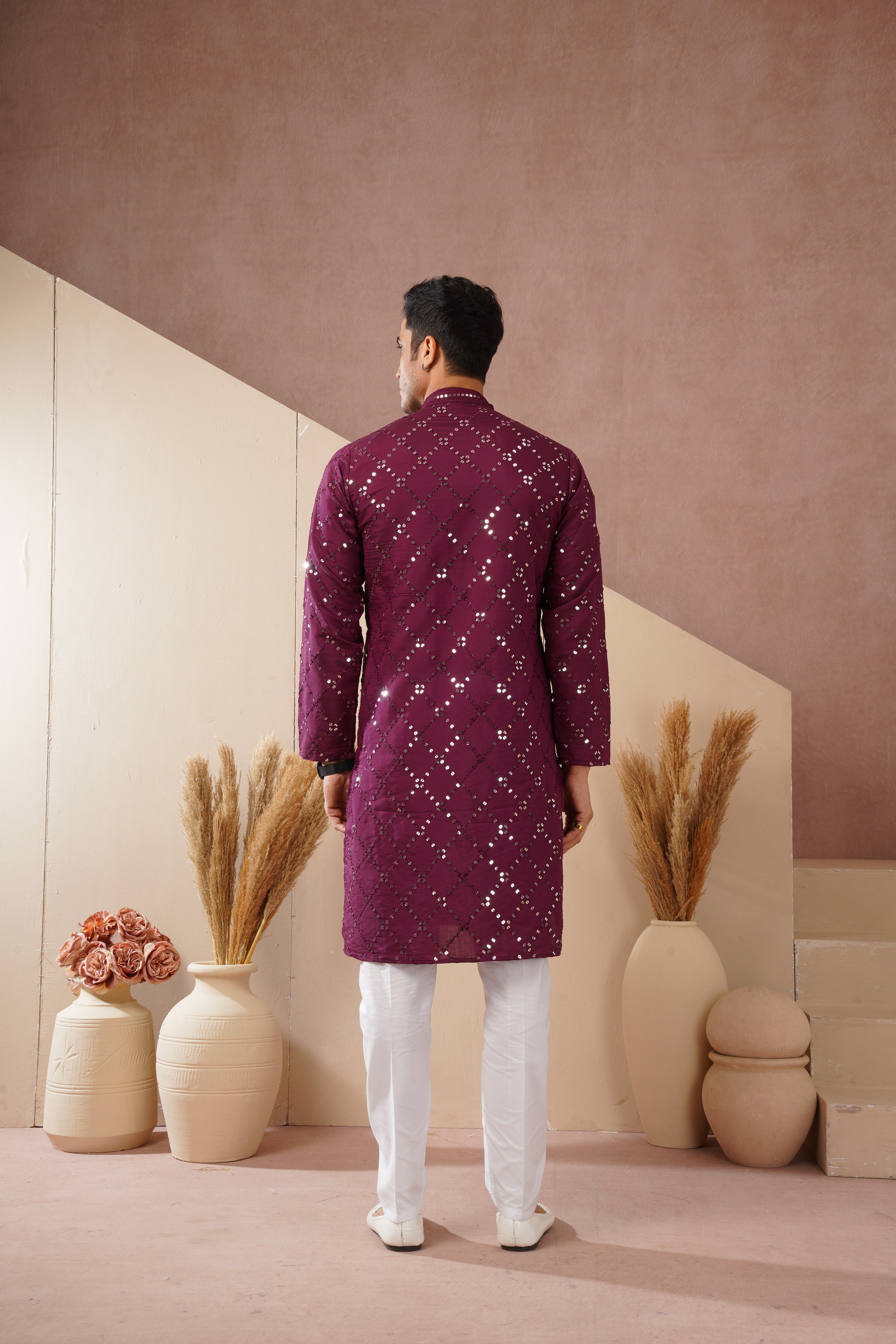 Riwaayat Purple Sequin Embroidered Kurta Set for Men