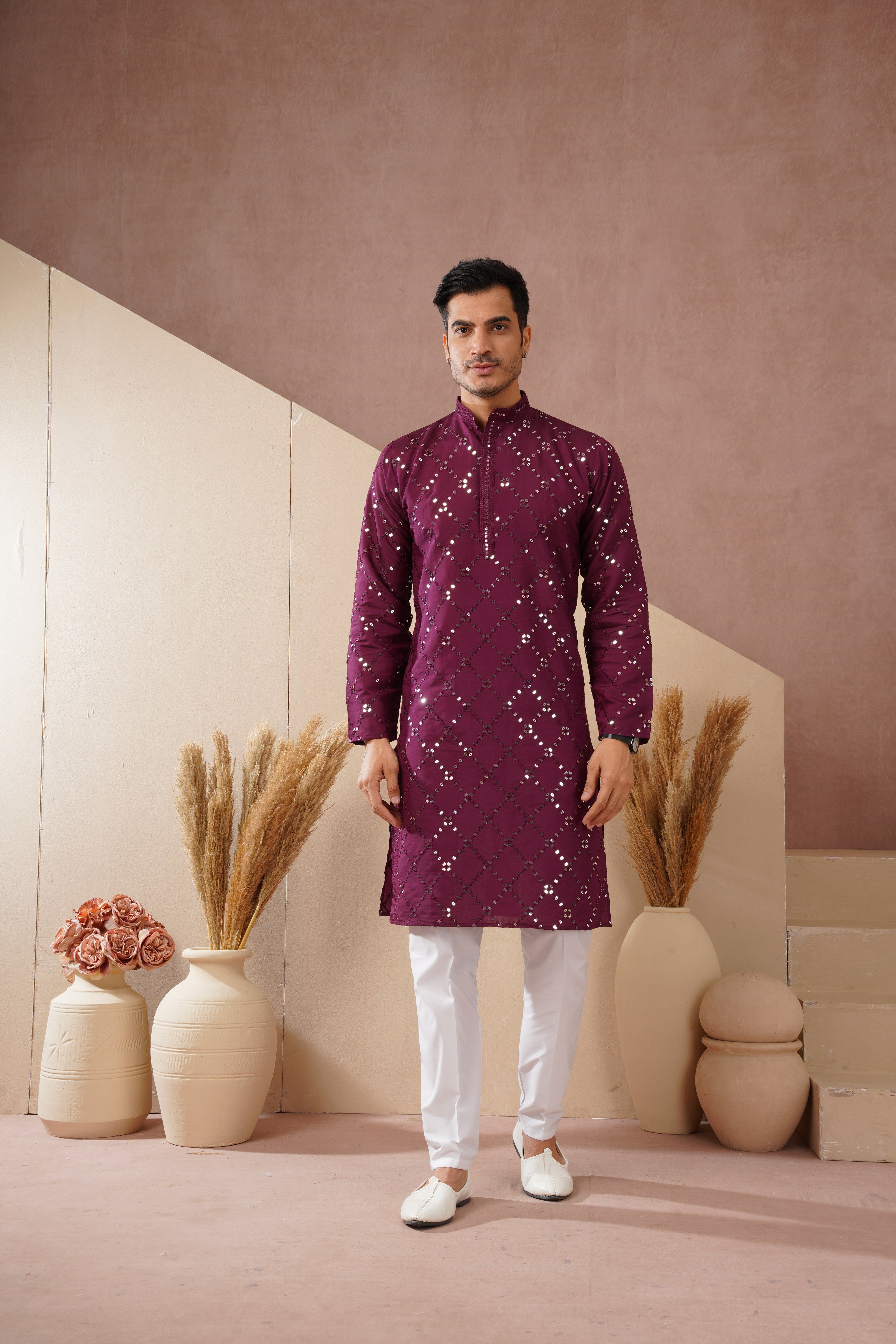 Riwaayat Purple Sequin Embroidered Kurta Set for Men