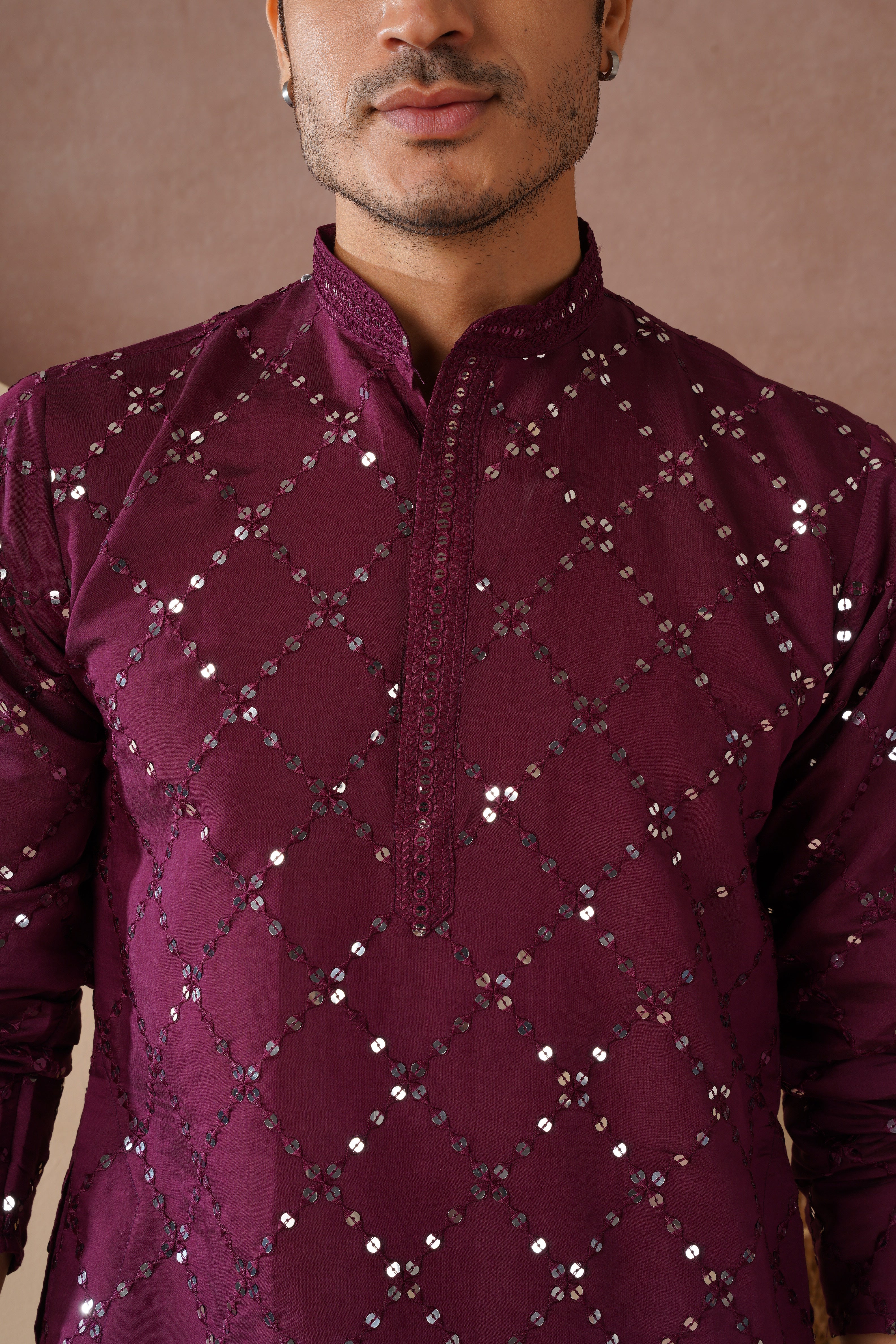 Riwaayat Purple Sequin Embroidered Kurta Set for Men