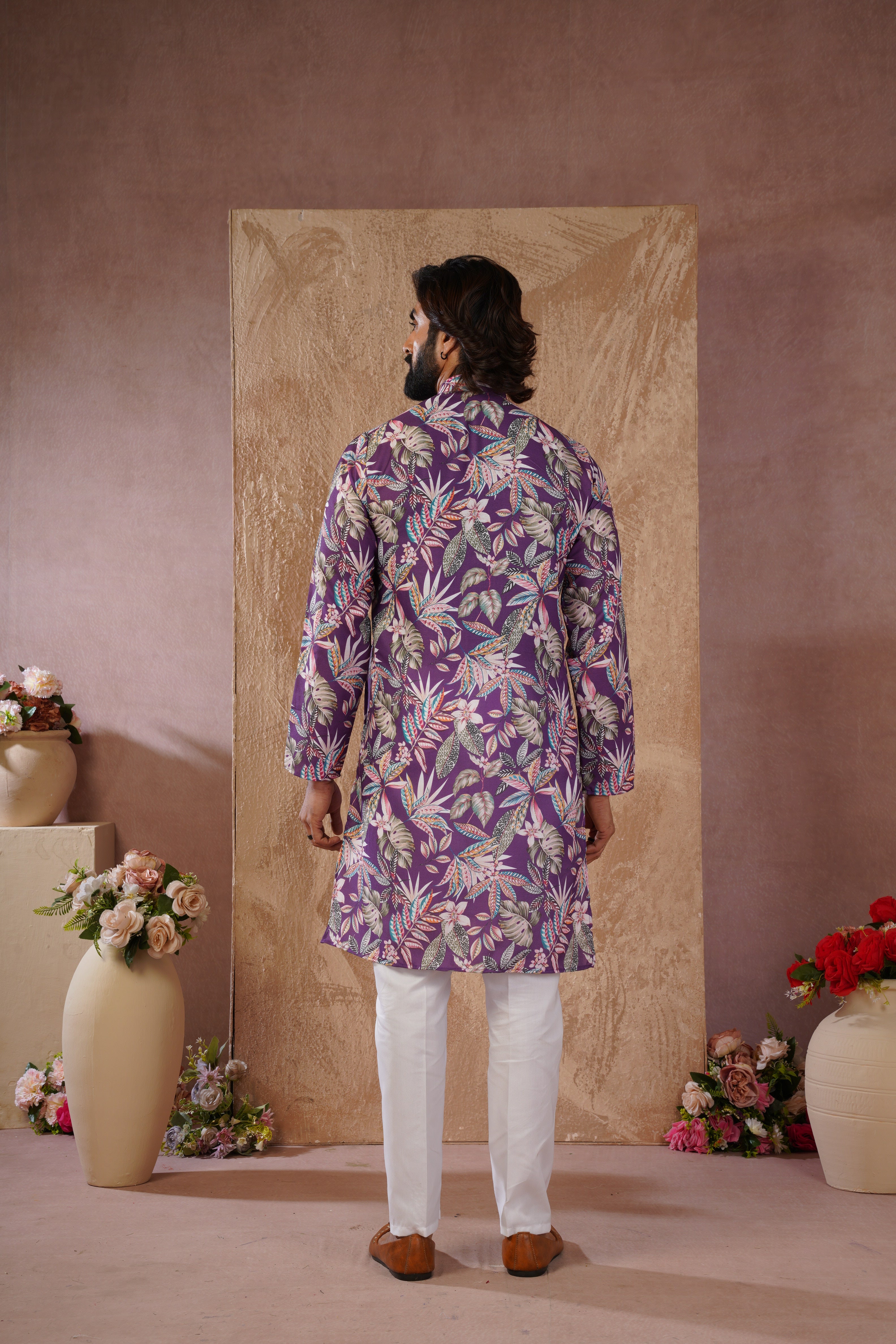 Tropical Printed Purple Kurta Set for Men