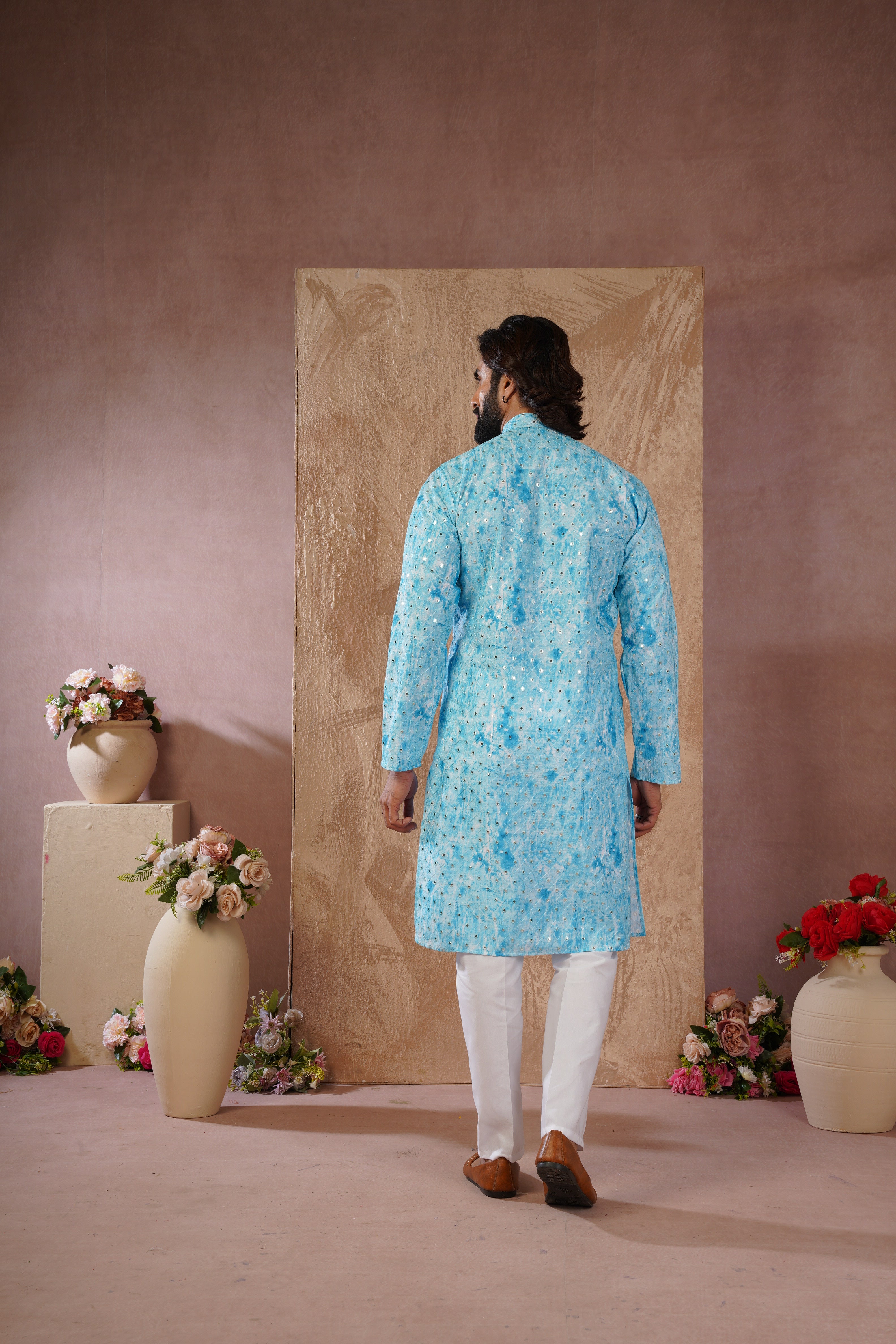 Classic Blue tie-dye kurta set with sequin glow
