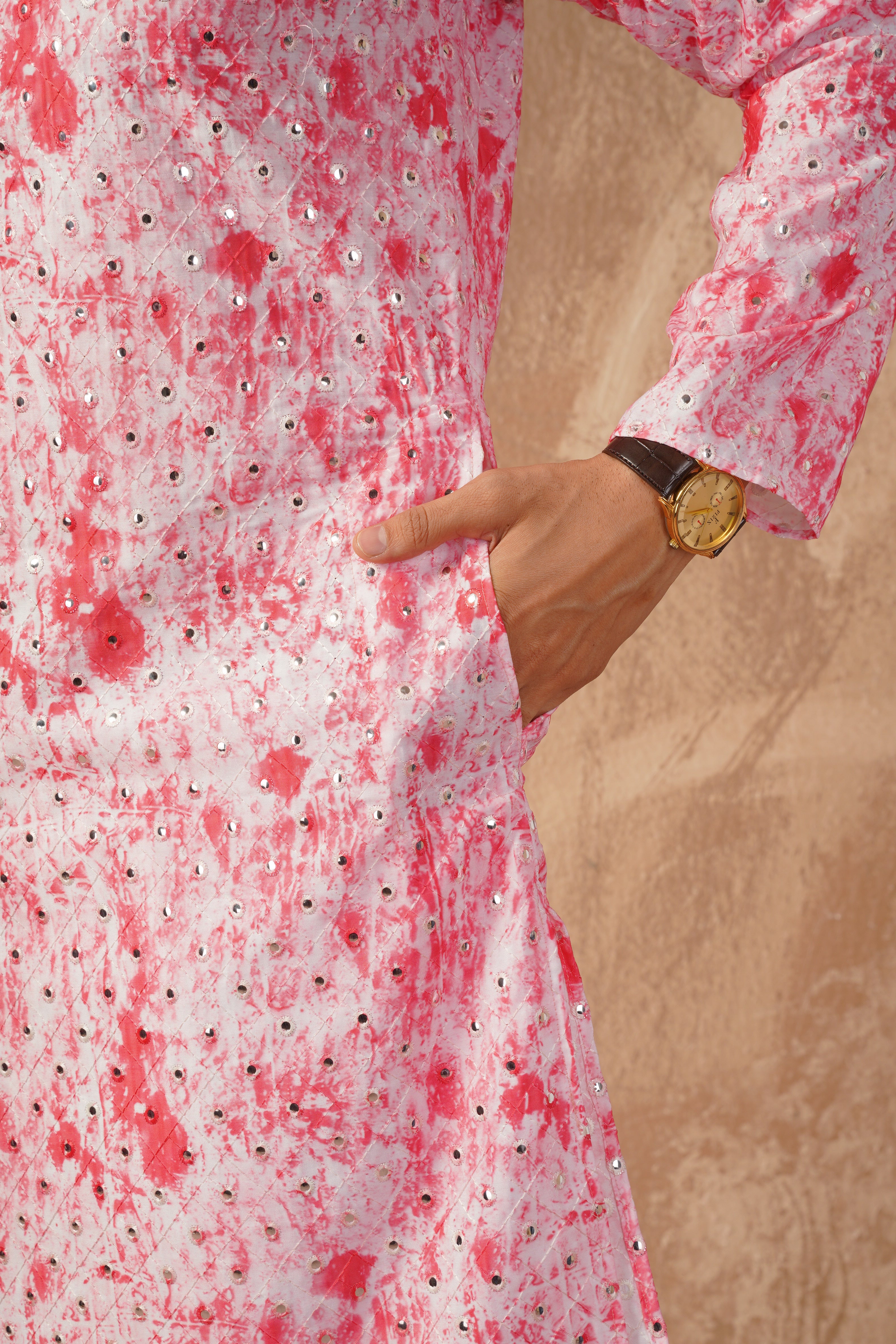 Classic Pink tie-dye kurta set with sequin glow