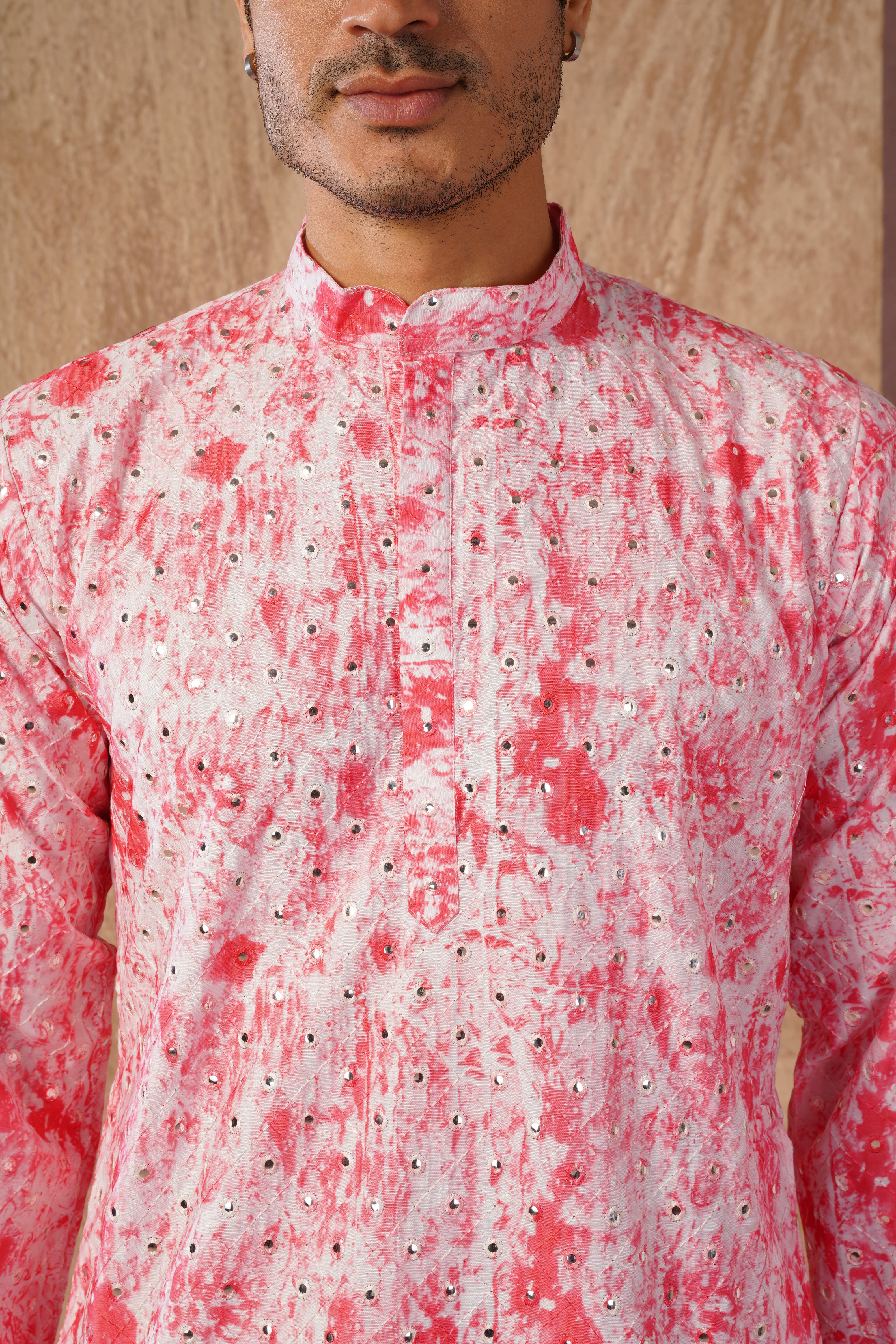 Classic Pink tie-dye kurta set with sequin glow