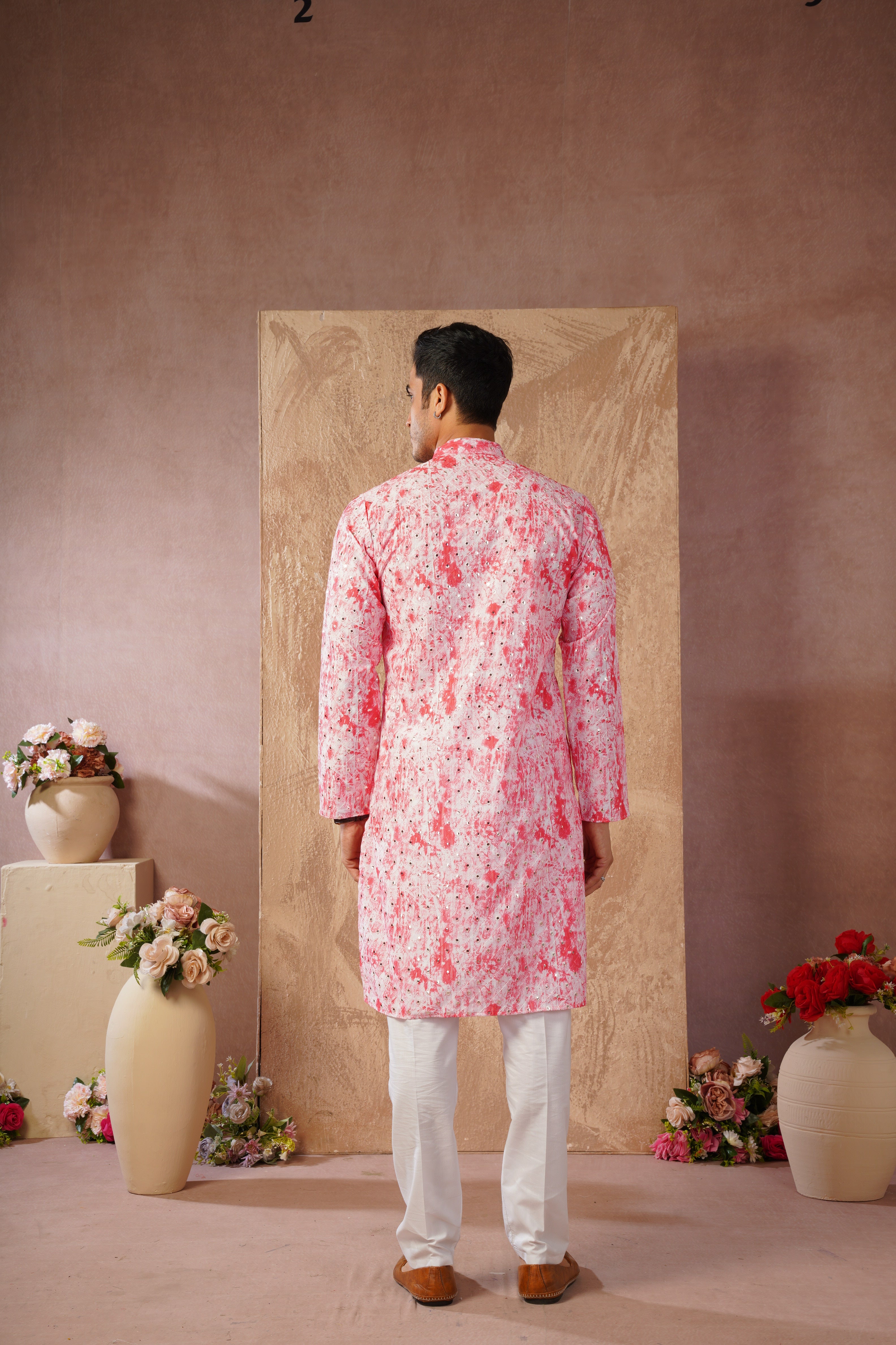 Classic Pink tie-dye kurta set with sequin glow