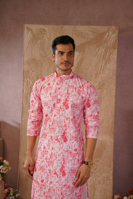 Classic Pink tie-dye kurta set with sequin glow