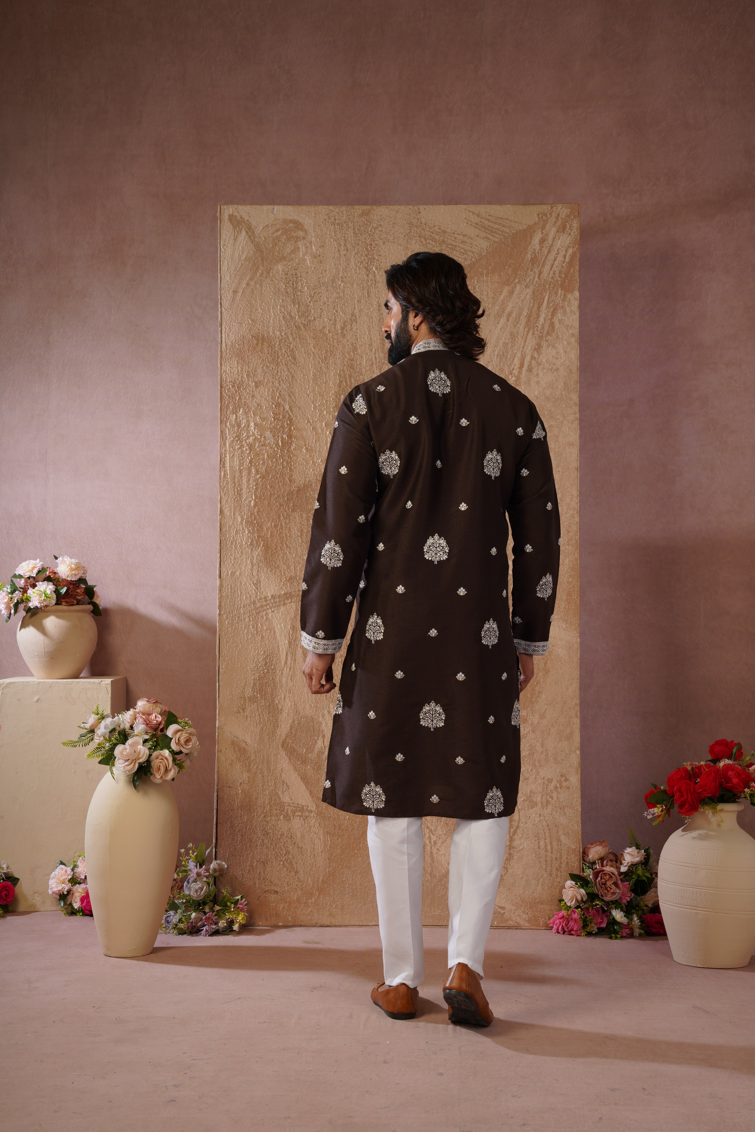Majestic chocolate Orchid Embroidered Kurta set