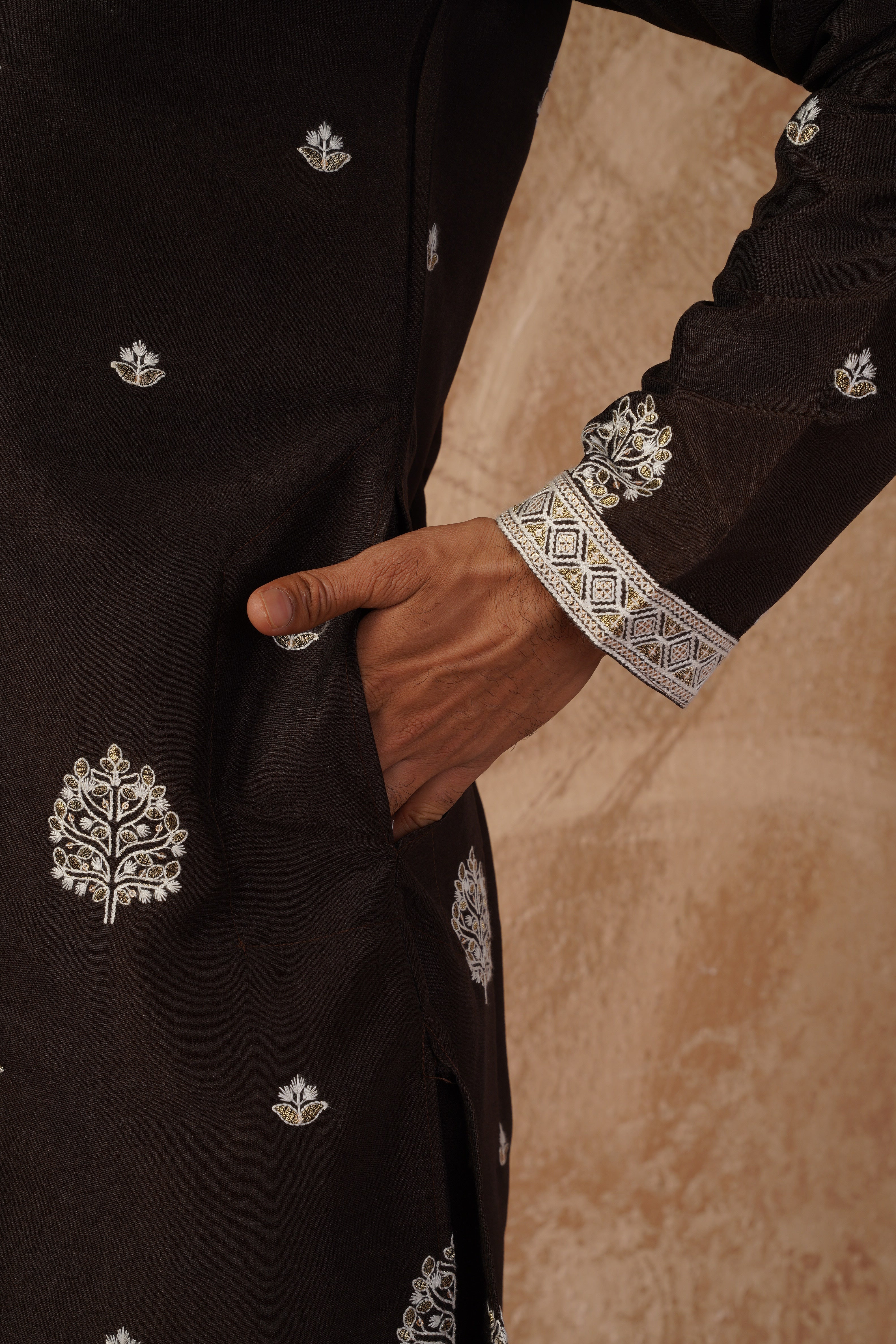 Majestic chocolate Orchid Embroidered Kurta set