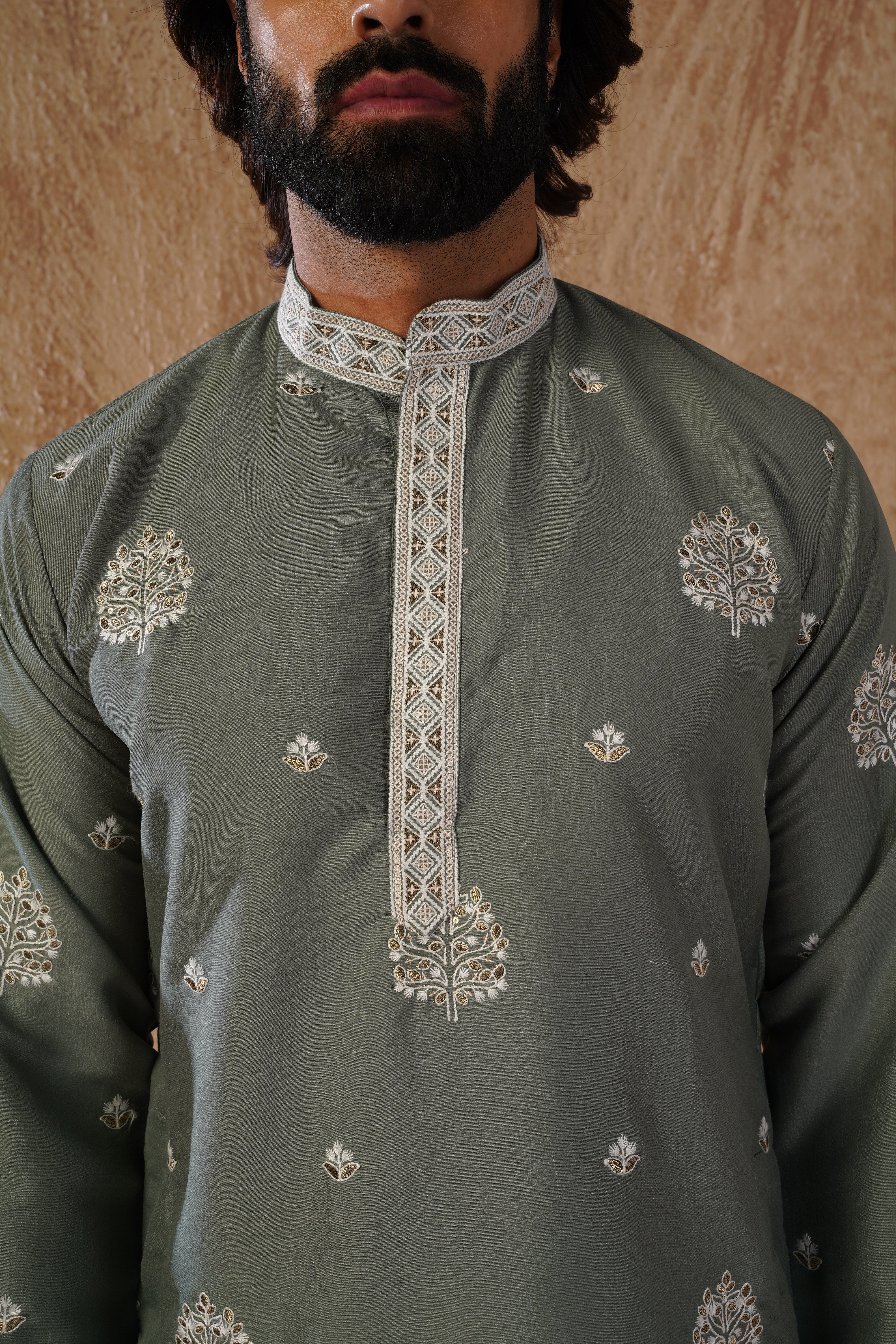 Majestic green Orchid Embroidered Kurta set