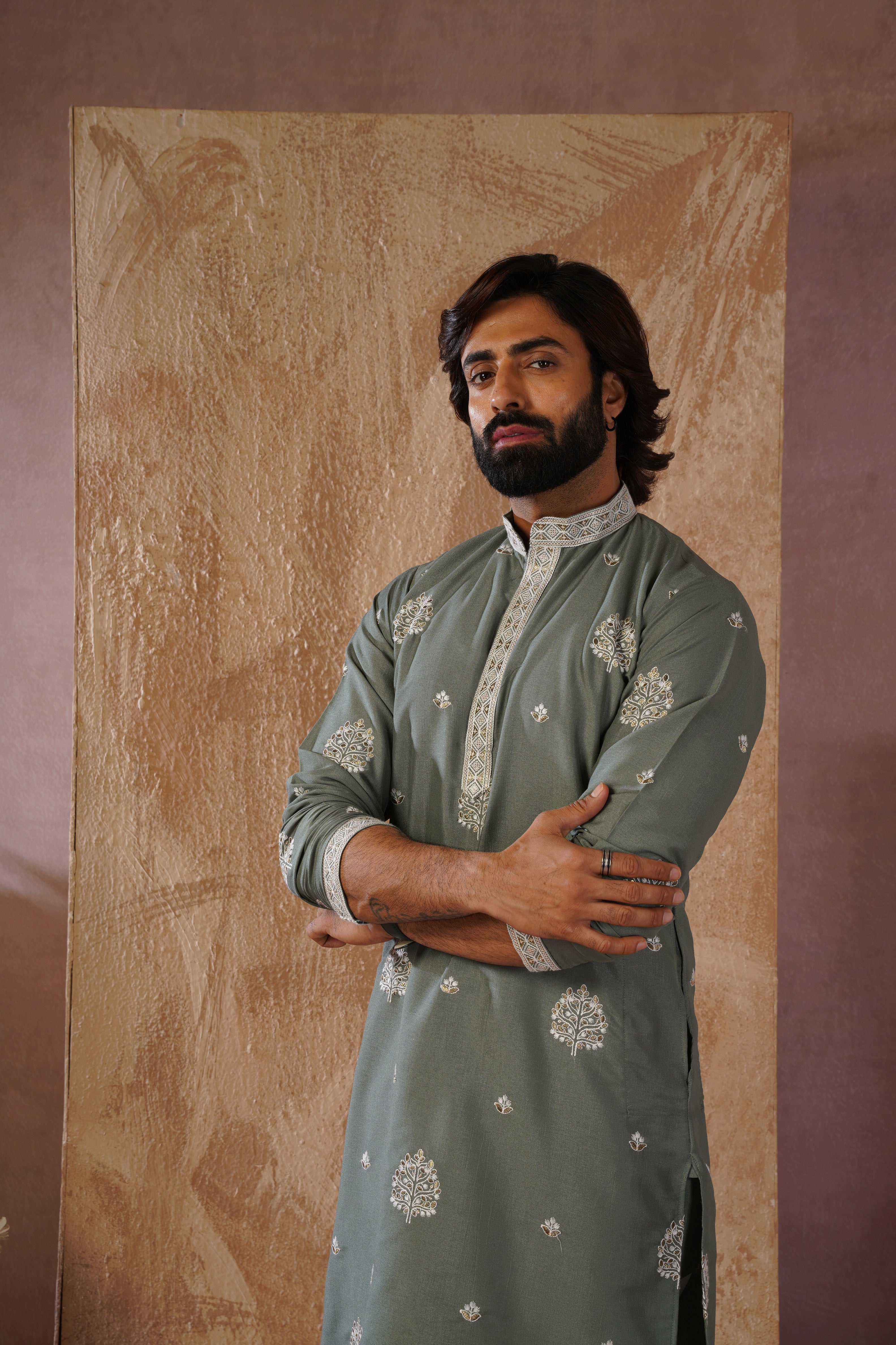 Majestic green Orchid Embroidered Kurta set